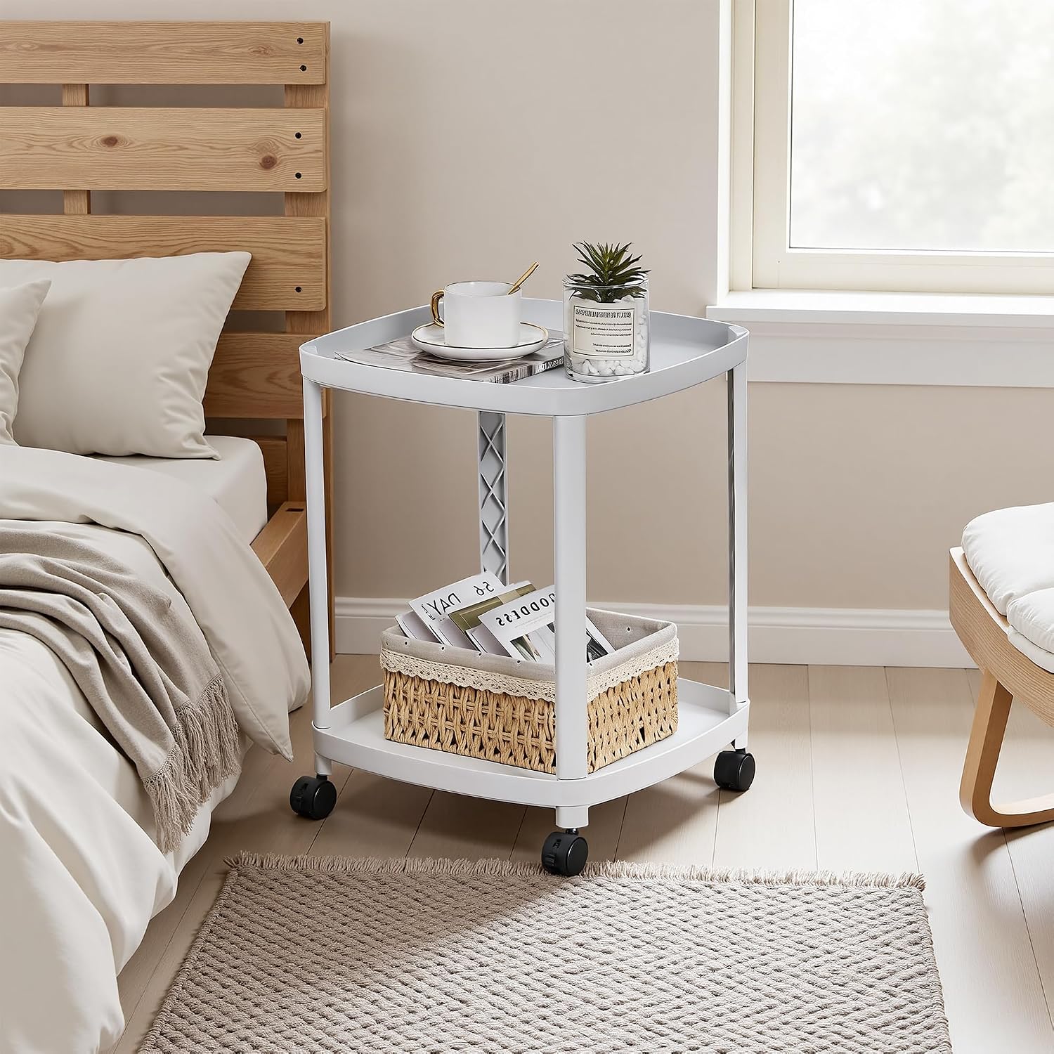VECELO Rolling End Side Table with Lockable Wheels
