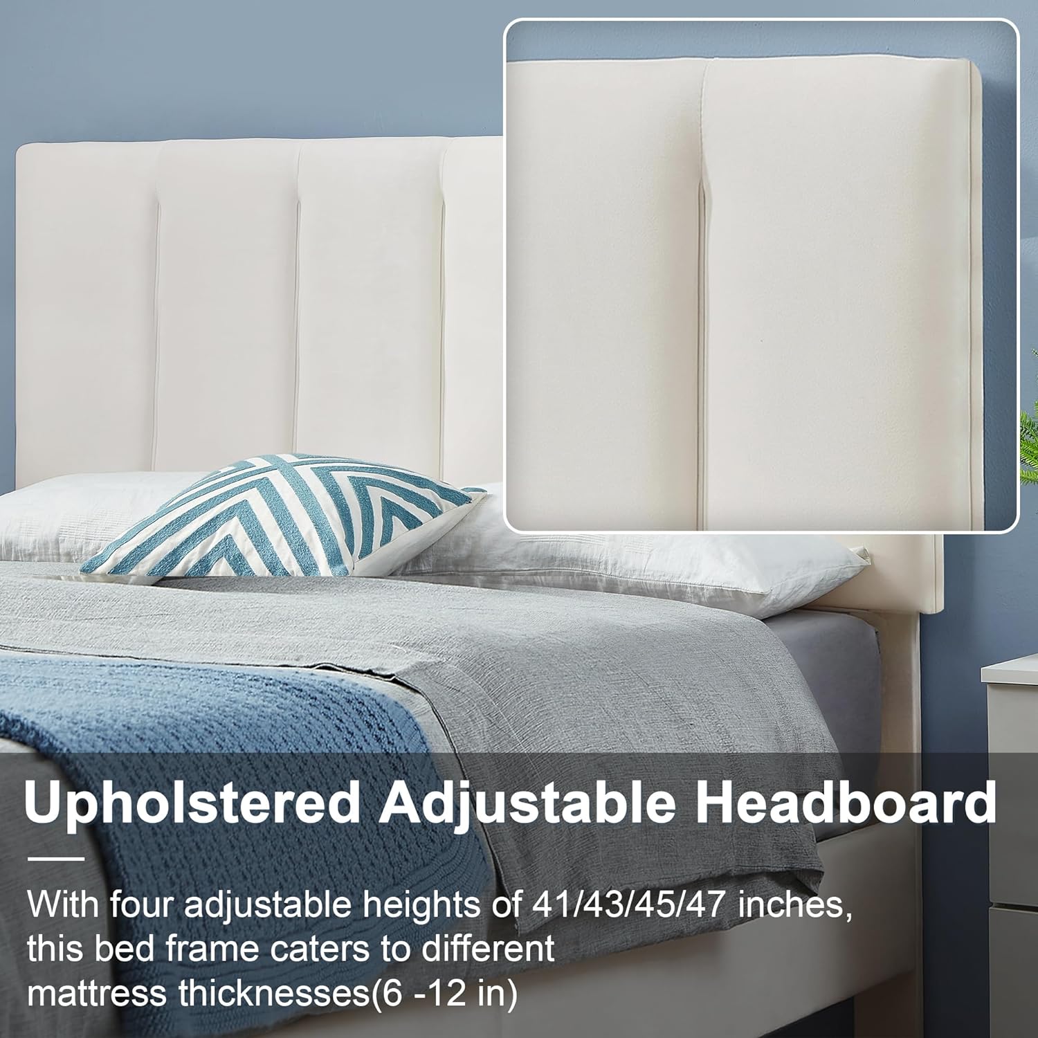 VECELO Modern Upholstered Platform Bedframe, Adjustable Headboard - VECELO