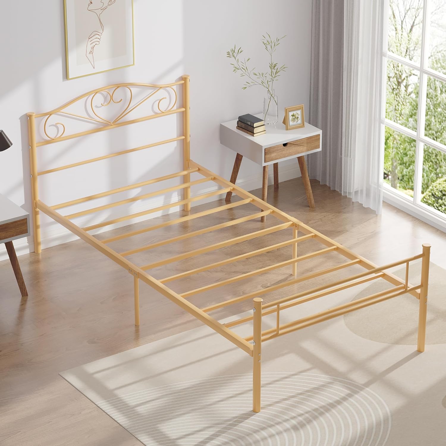 VECELO Metal Platform Bed Frame Mattress Foundation Decorative Headboard & Footboard - VECELO