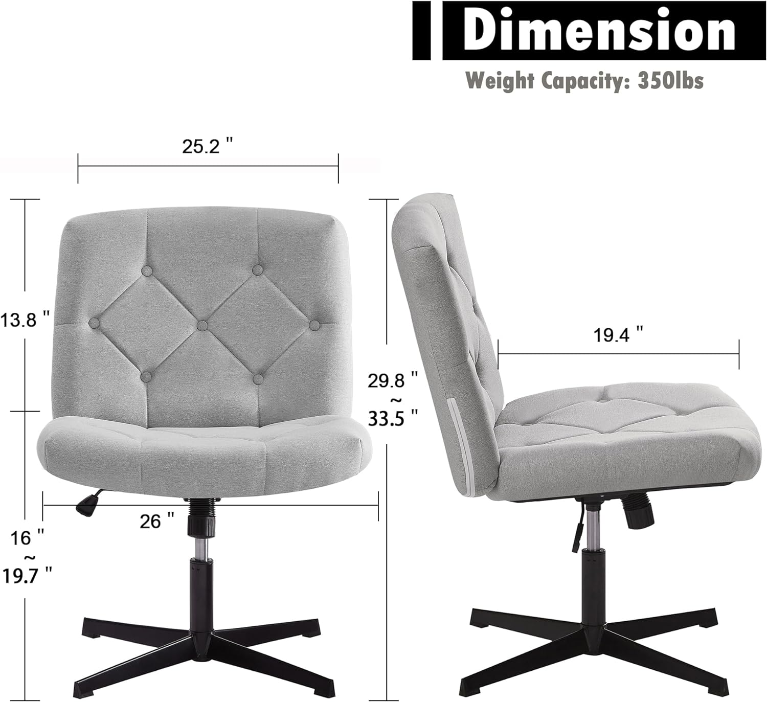 VECELO Criss Cross Armless Office Desk Chair No Wheels Comfy Wide Fabric Padded