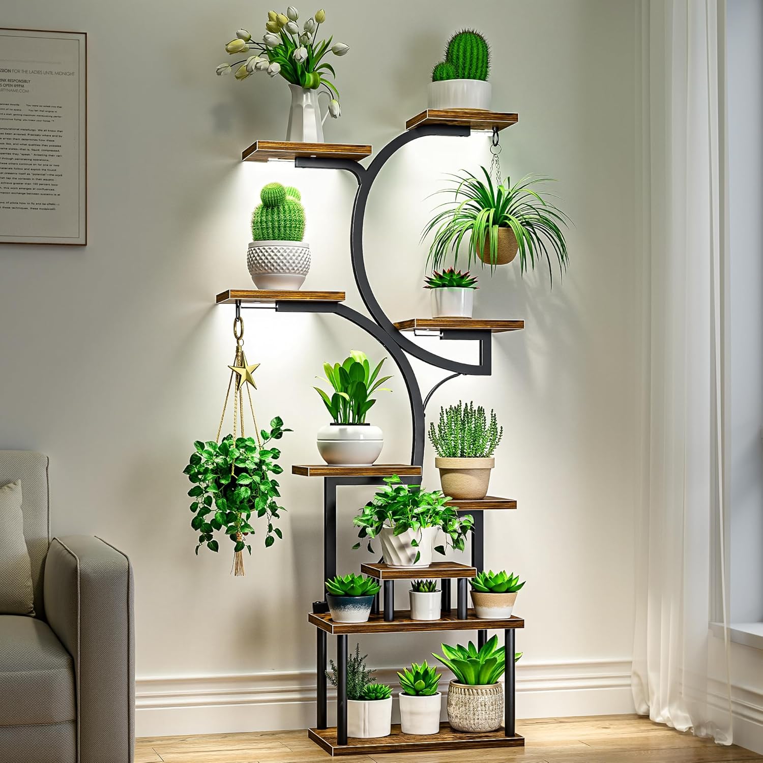 VECELO 66.1" Tall Plant Stand Indoor with Grow Lights