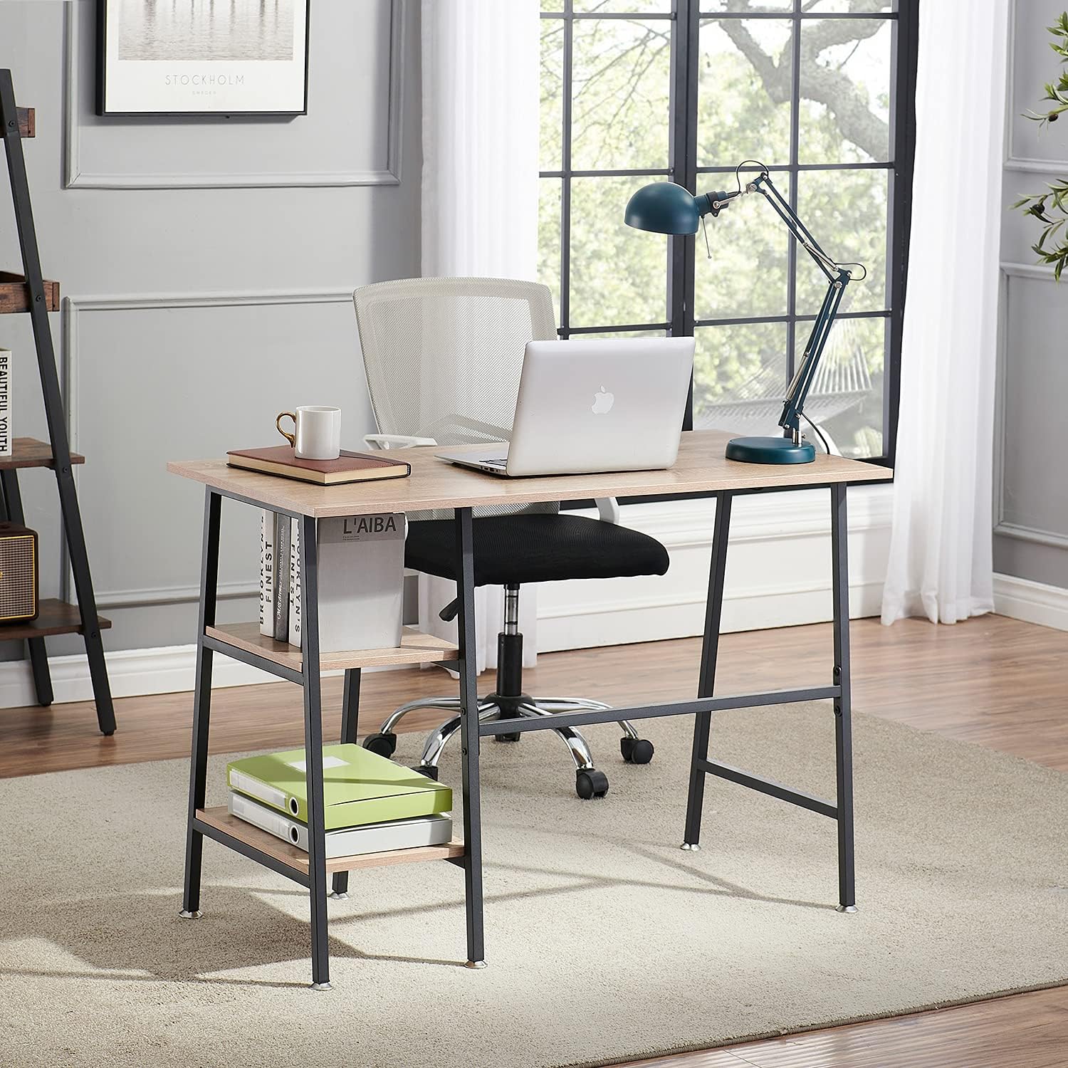 VECELO Computer Writing Desk with 2 Tier Storage Shelves, Modern Simple Student Study Table - VECELO