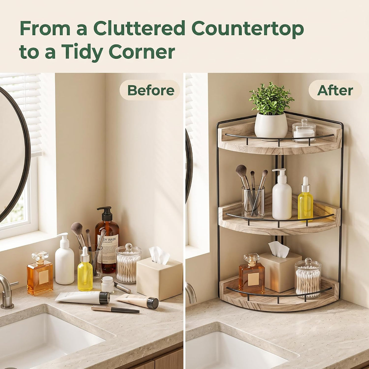 VECELO 2/3-Tier Free Standing Corner Shelf