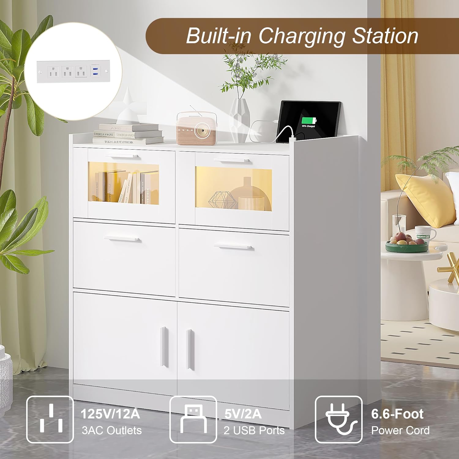 VECELO Dresser for Bedroom Chest of 4 Drawers/6 Drawer with Adjustable LED Lights - VECELO