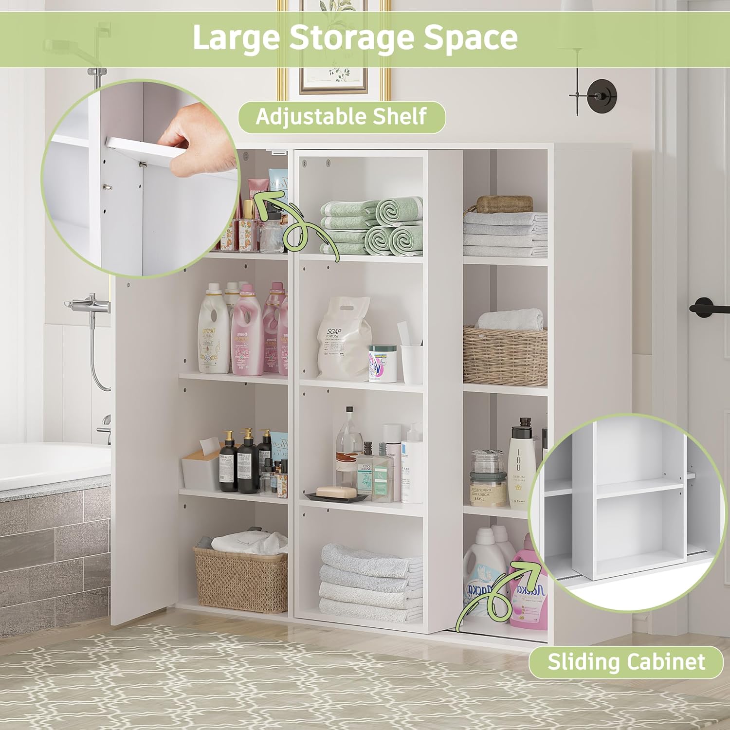 VECELO 4-Tier Floor Storage Cabinet with Adjustable Shelves and Door - VECELO