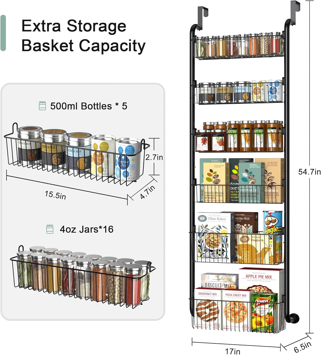 VECELO Kitchen Over the Door Organizer, 6-Tier Pantry Door Organizers and Storage