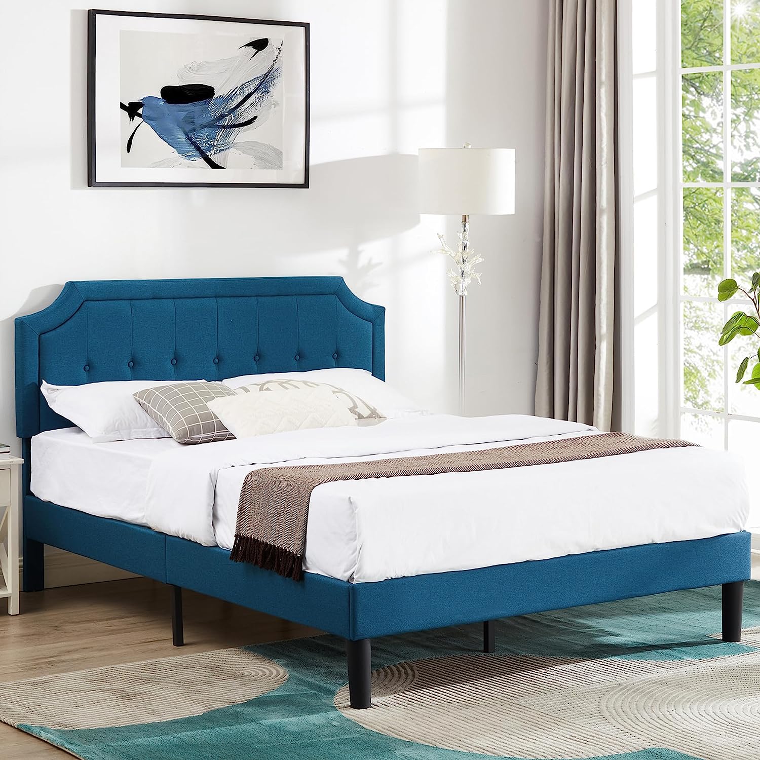 VECELO Premium Upholstered Platform Bed Diamond Stitched Panel Headboard