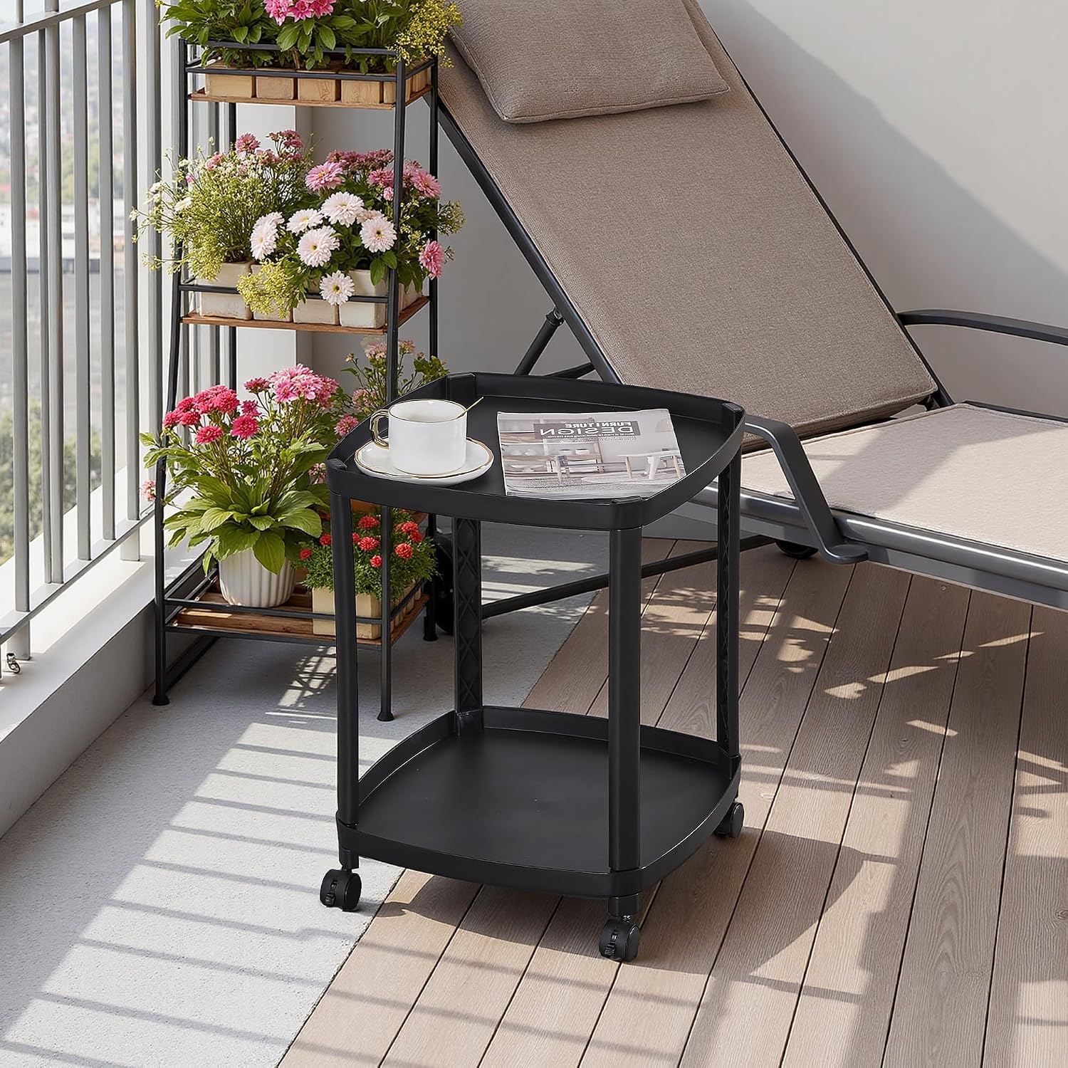 VECELO Rolling End Side Table with Lockable Wheels