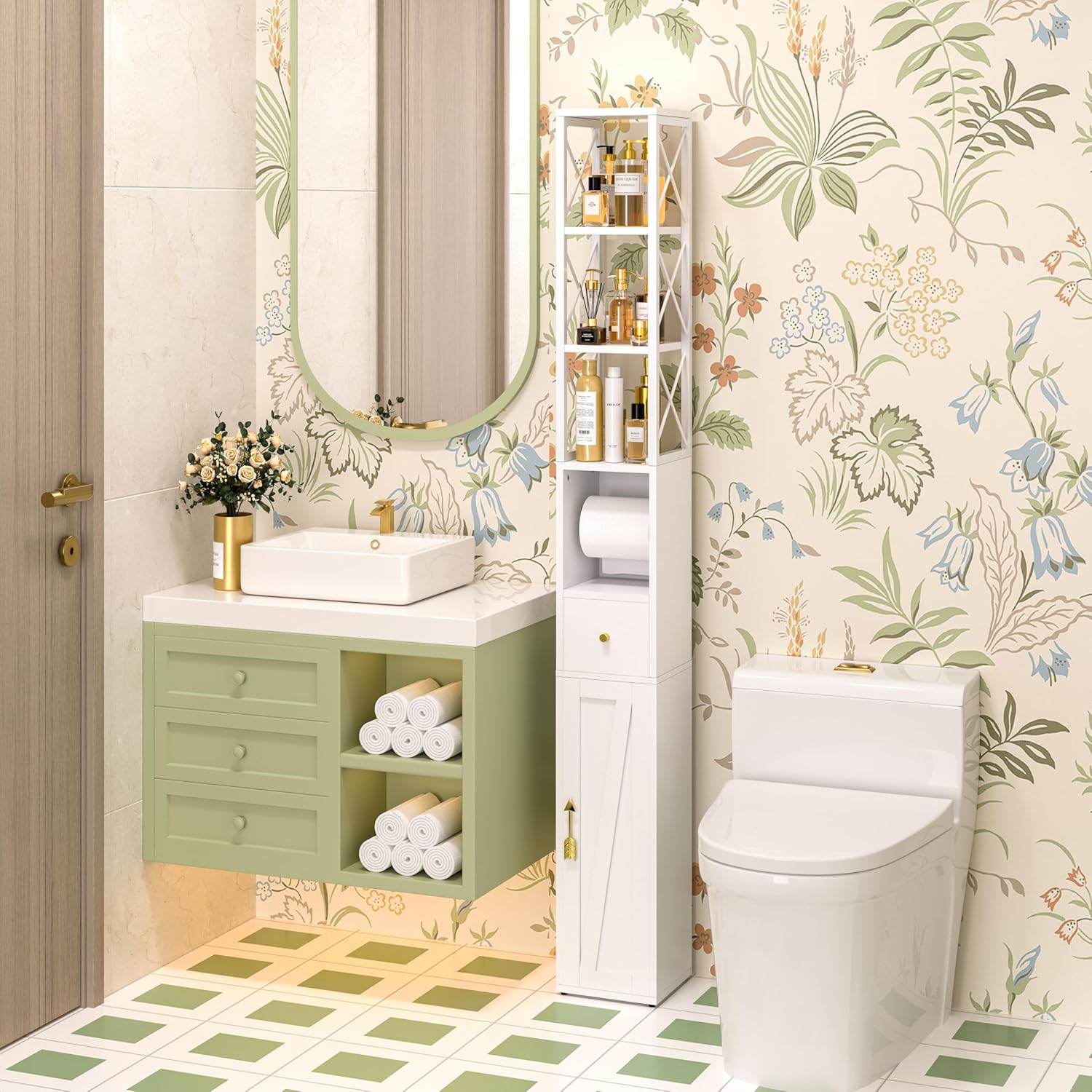 VECELO Tall Bathroom Cabinet with Adjustable Shelves - VECELO