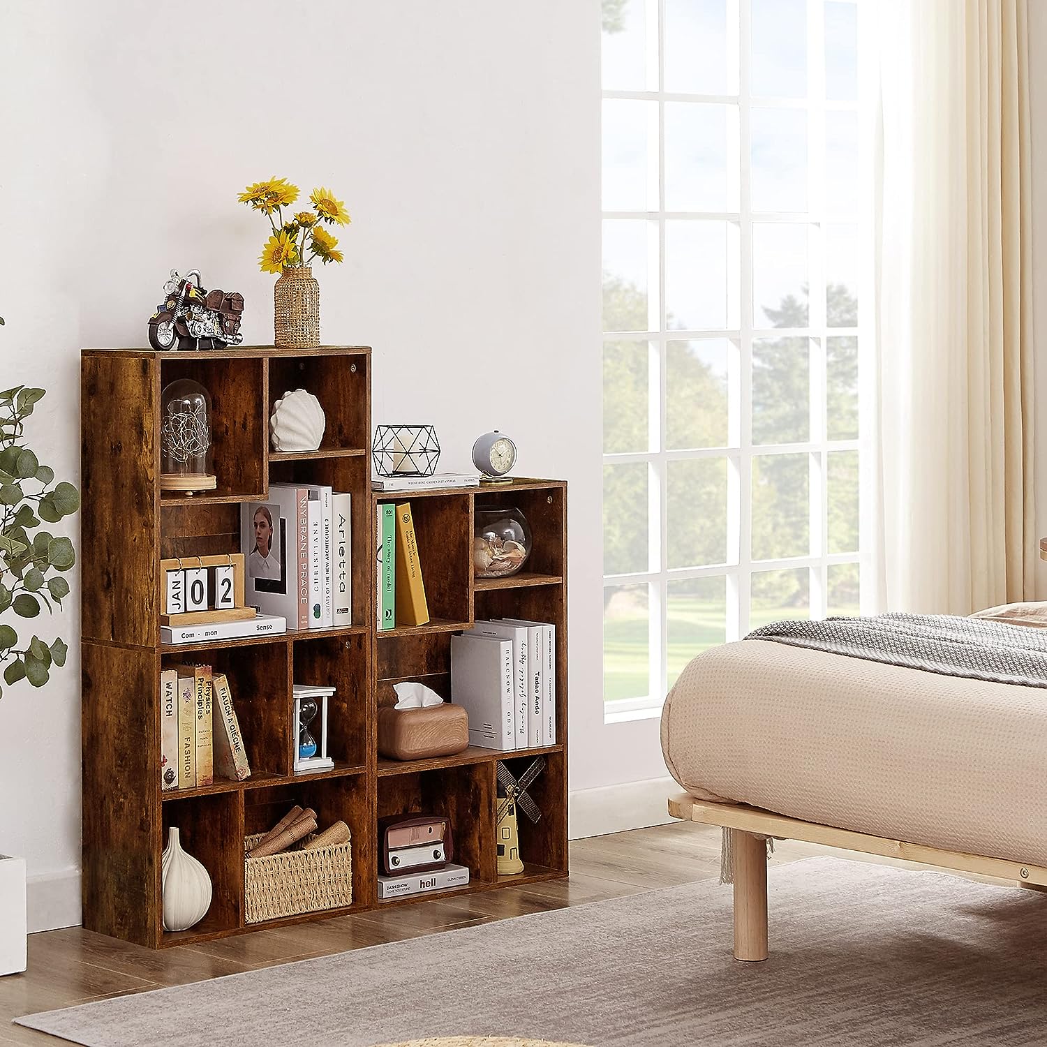 VECELO 42 Inch High Bookcase, 4-Tier Modern Storage Cabinet 7 Cubes - VECELO