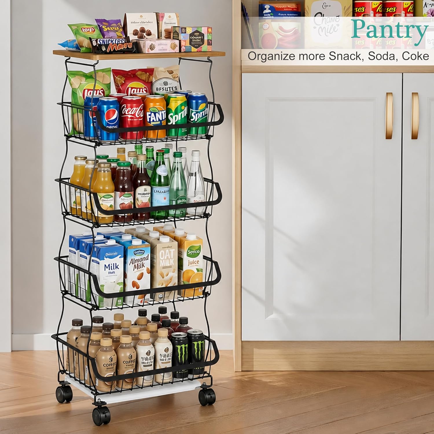 VECELO 4-Tier Fruit Basket with Wheels