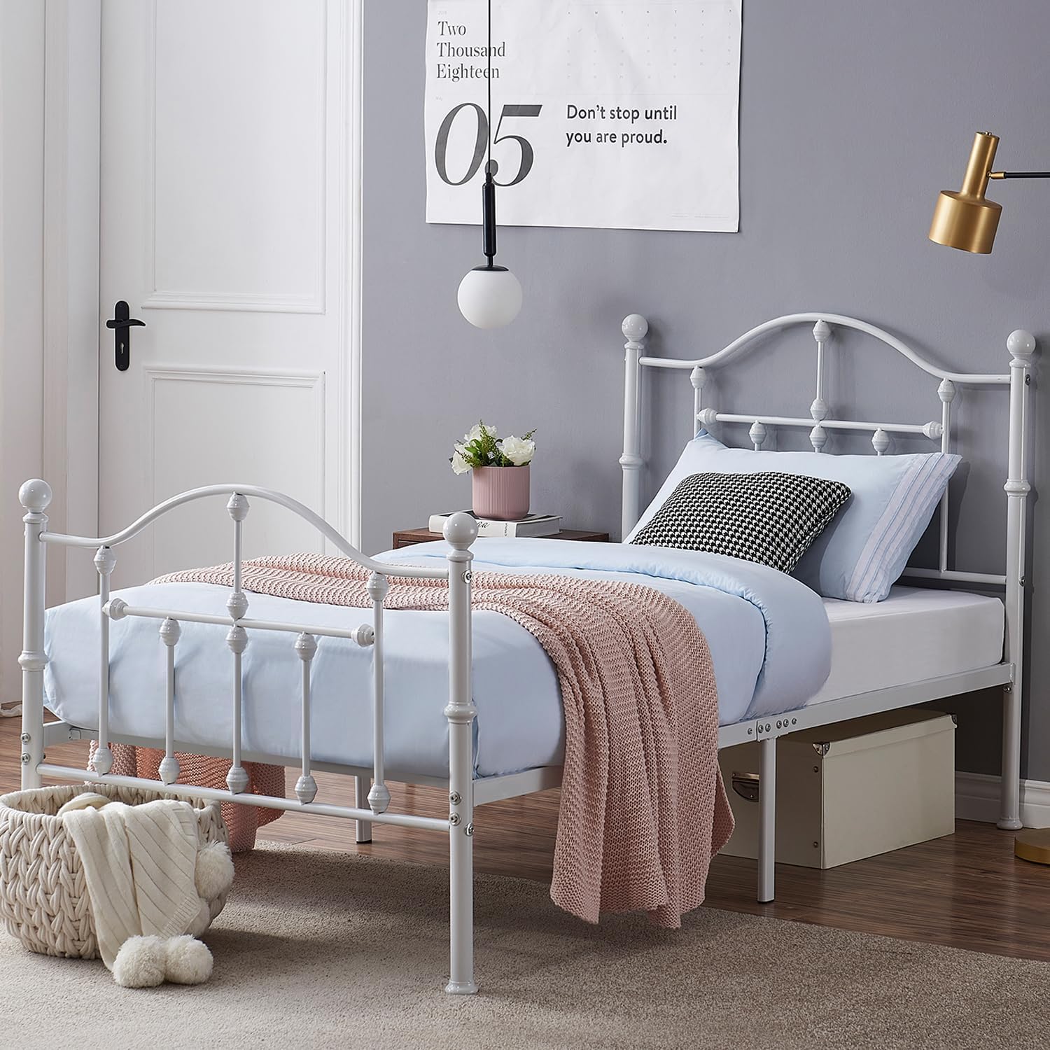 VECELO Classical Black Bed Frame Metal Platform Mattress Foundation with Headboard & Footboard - VECELO