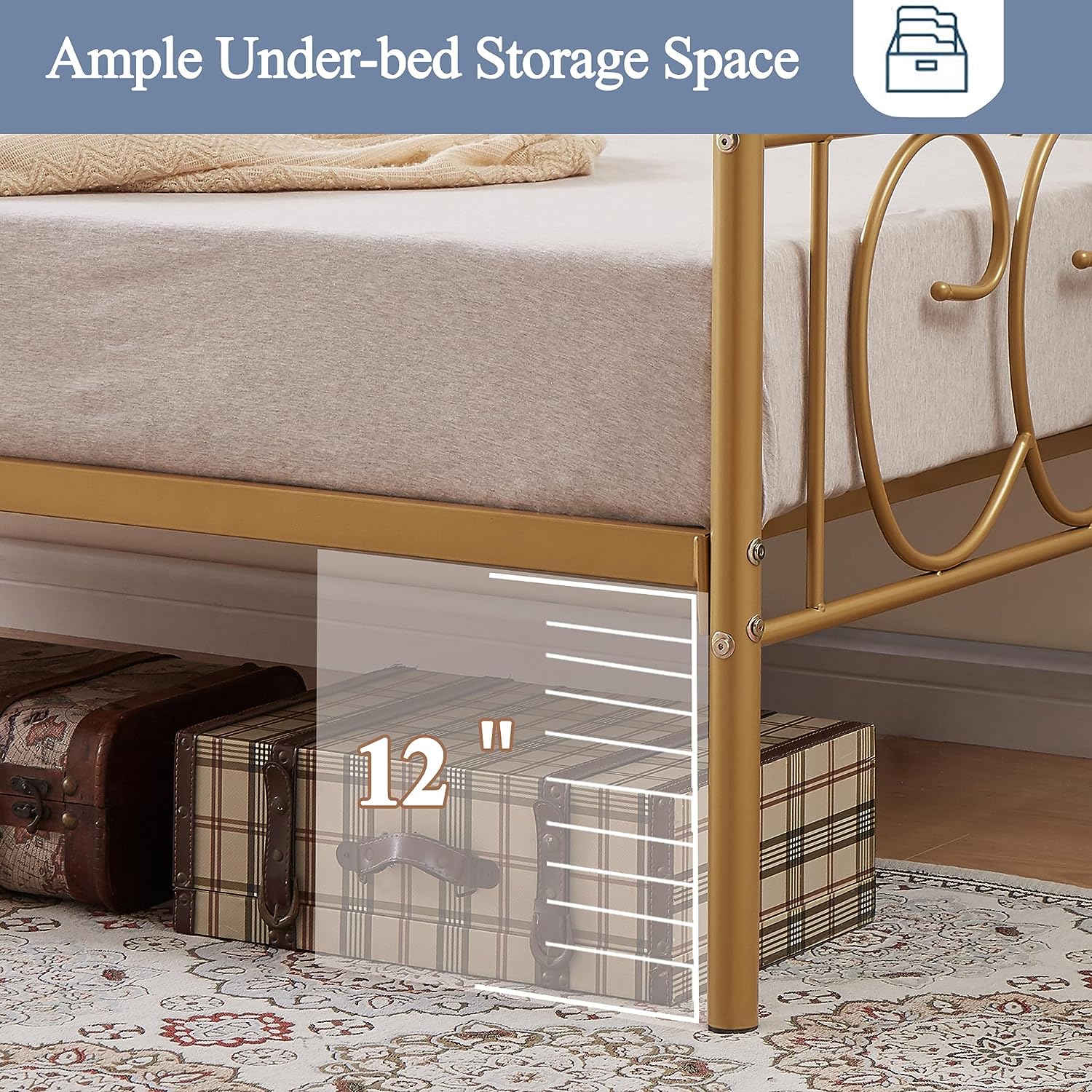 VECELO Metal Daybed Frame Multifunctional Platform Bed Sofa Mattress Foundation with Deluxe Headboard, Black