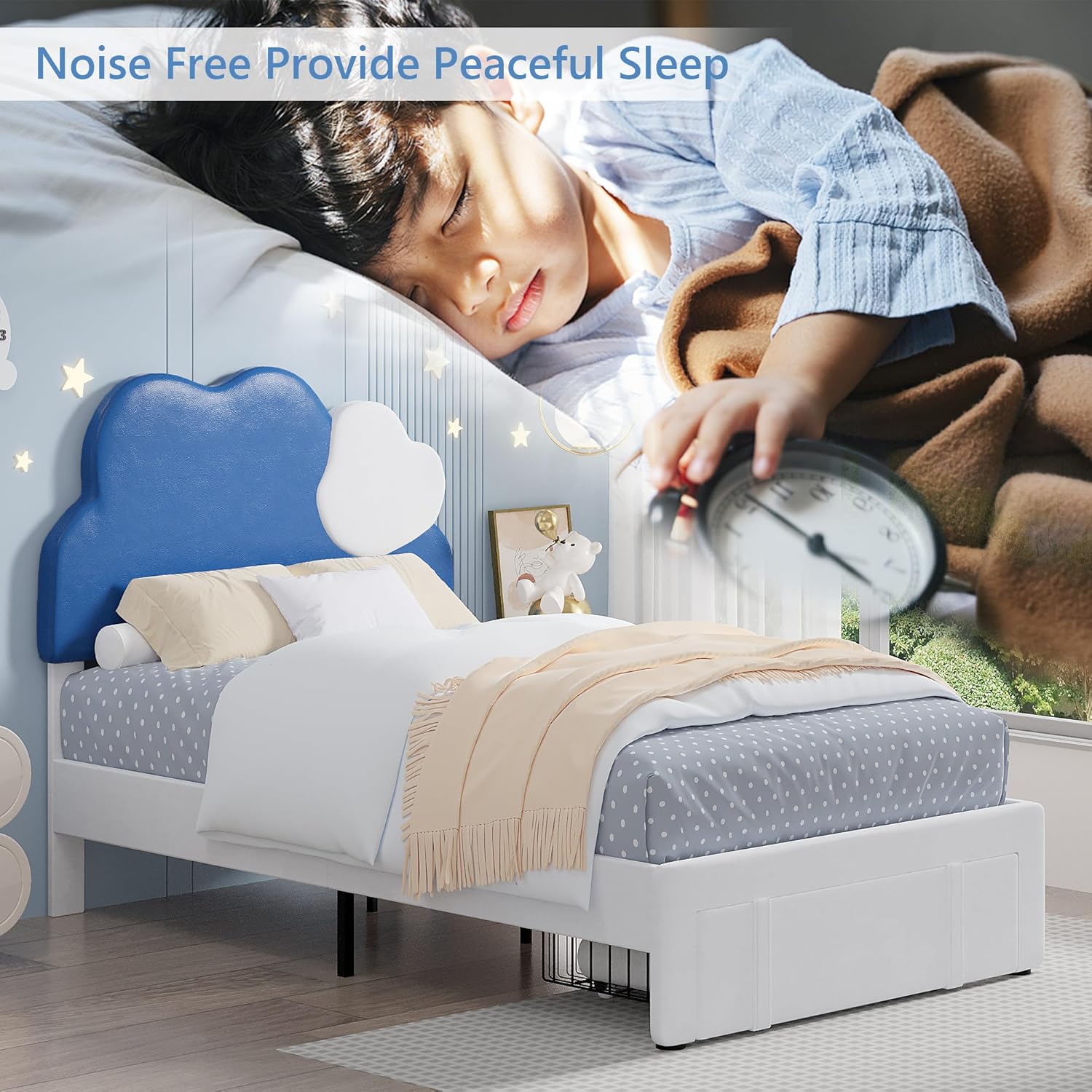 VECELO Twin Upholstered Bed Frame with Storage Drawer for Kids