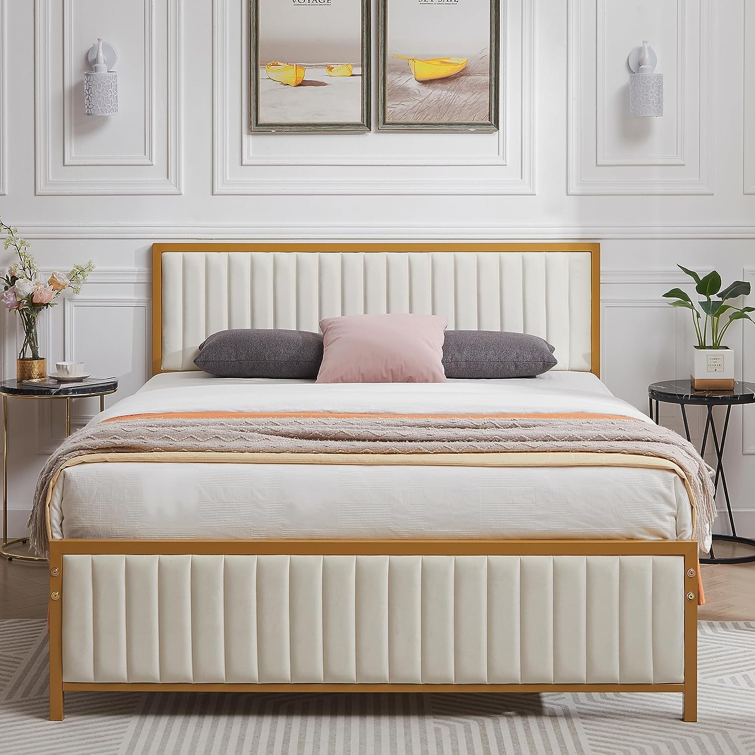 VECELO Bed Frame with Upholstered Tufted Headboard & Footboard - VECELO