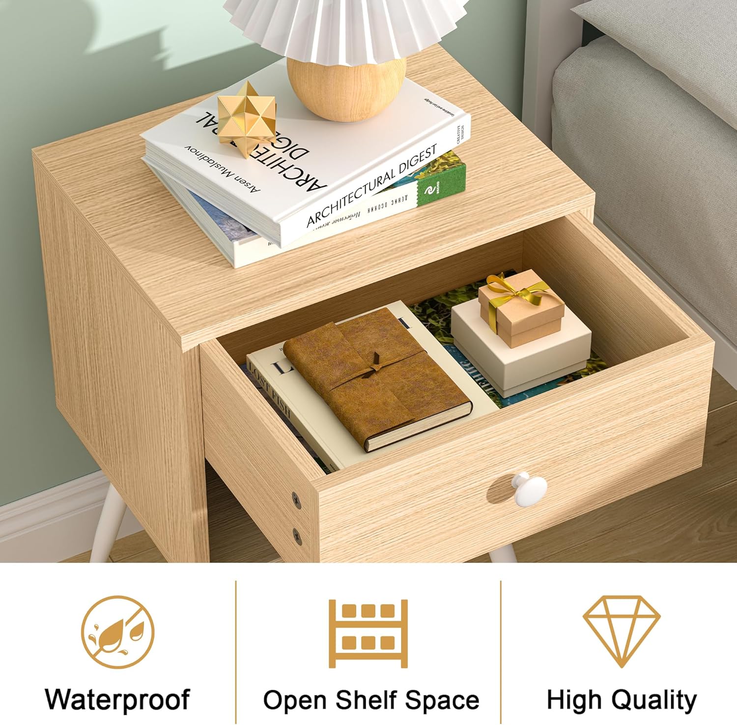 VECELO Nightstands Set of 2, Mid Century Modern End Bedside Table