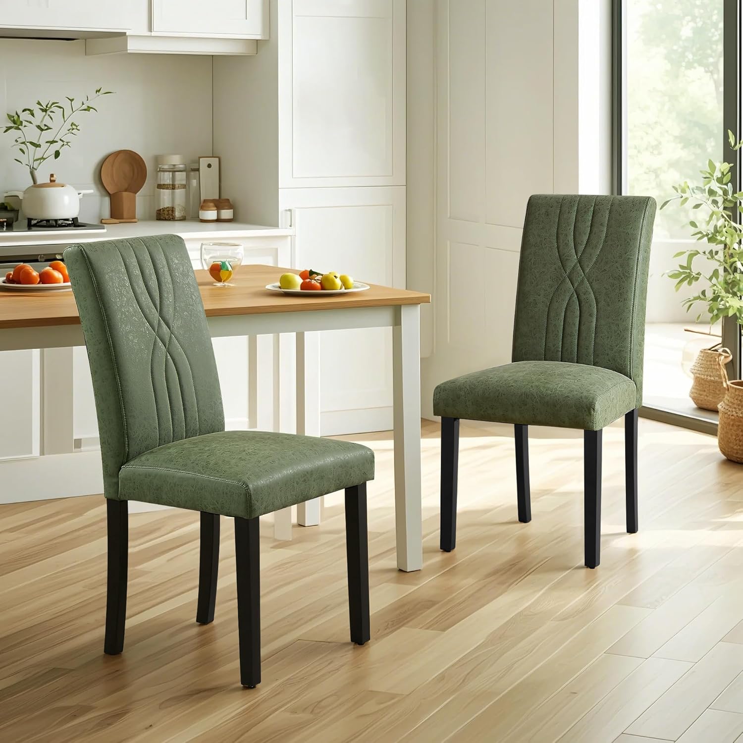 VECELO Upholstered Dining Chairs Set of 2 Modern Fabric and Solid Wood Legs & High Back