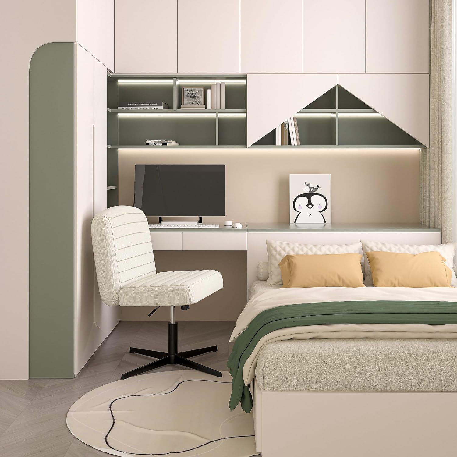 VECELO Armless Office Chair No Wheels Fabric Padded Cross Legged - VECELO