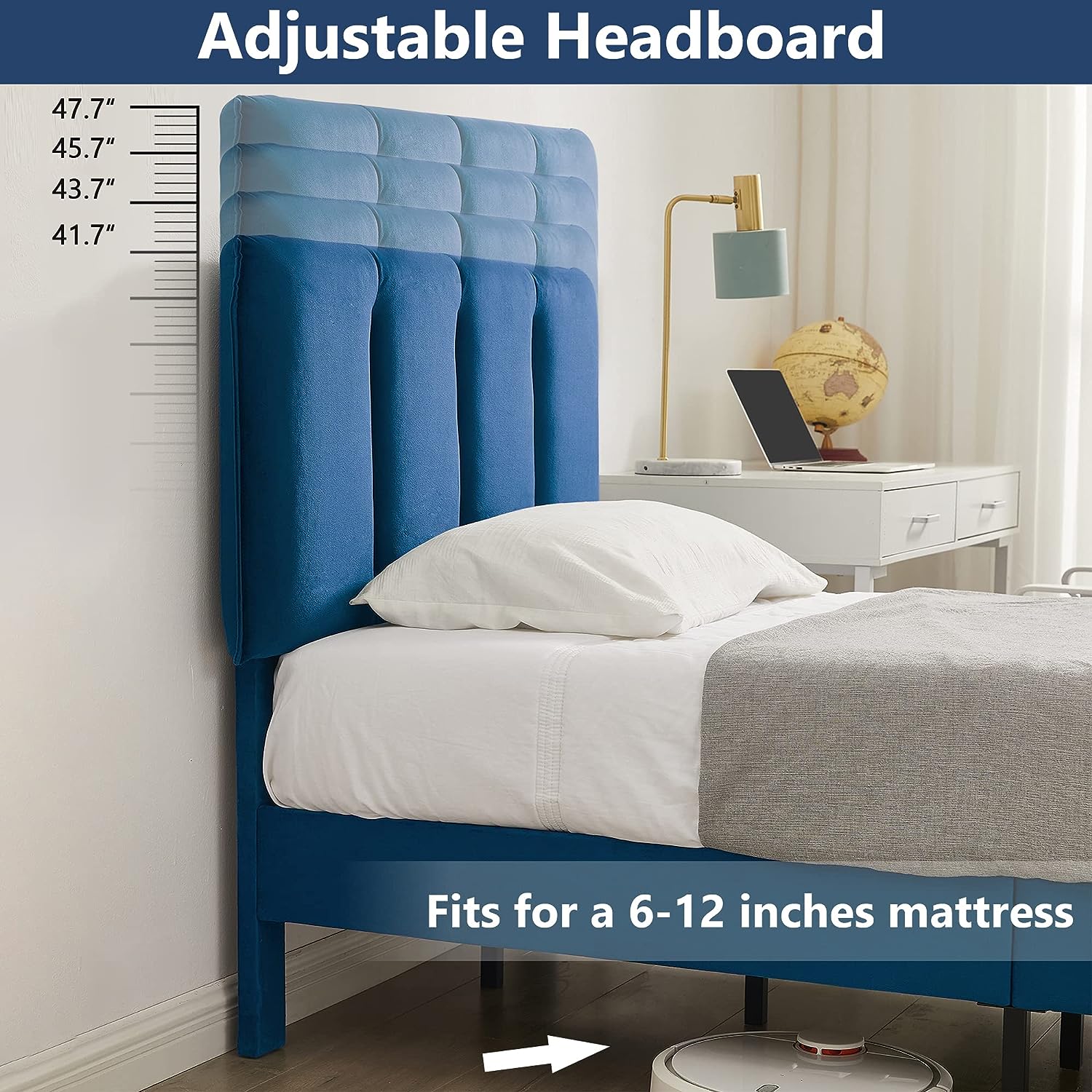 VECELO Modern Upholstered Platform Bedframe, Adjustable Headboard - VECELO