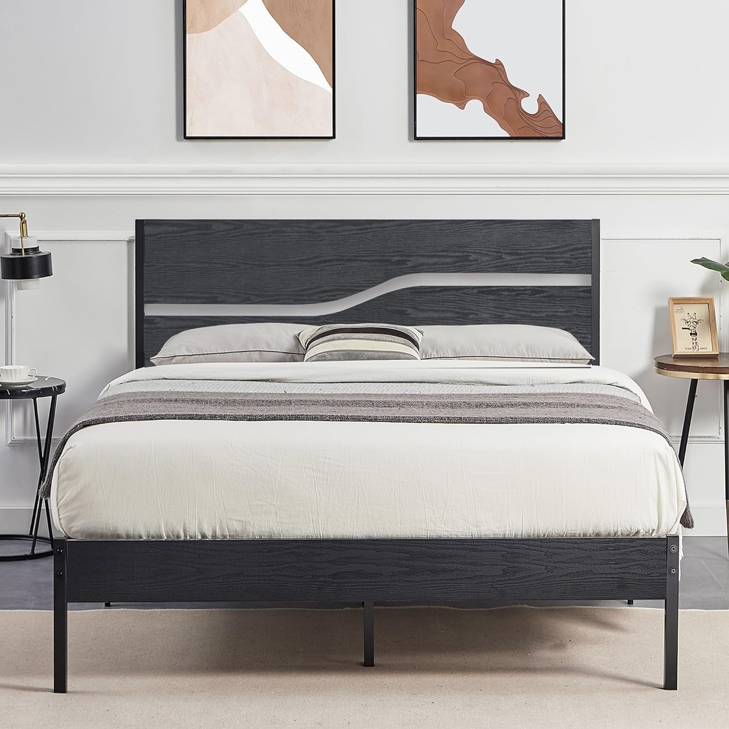 VECELO Platform Bed Frame/Mattress Foundation with Rustic Vintage Wood Headboard