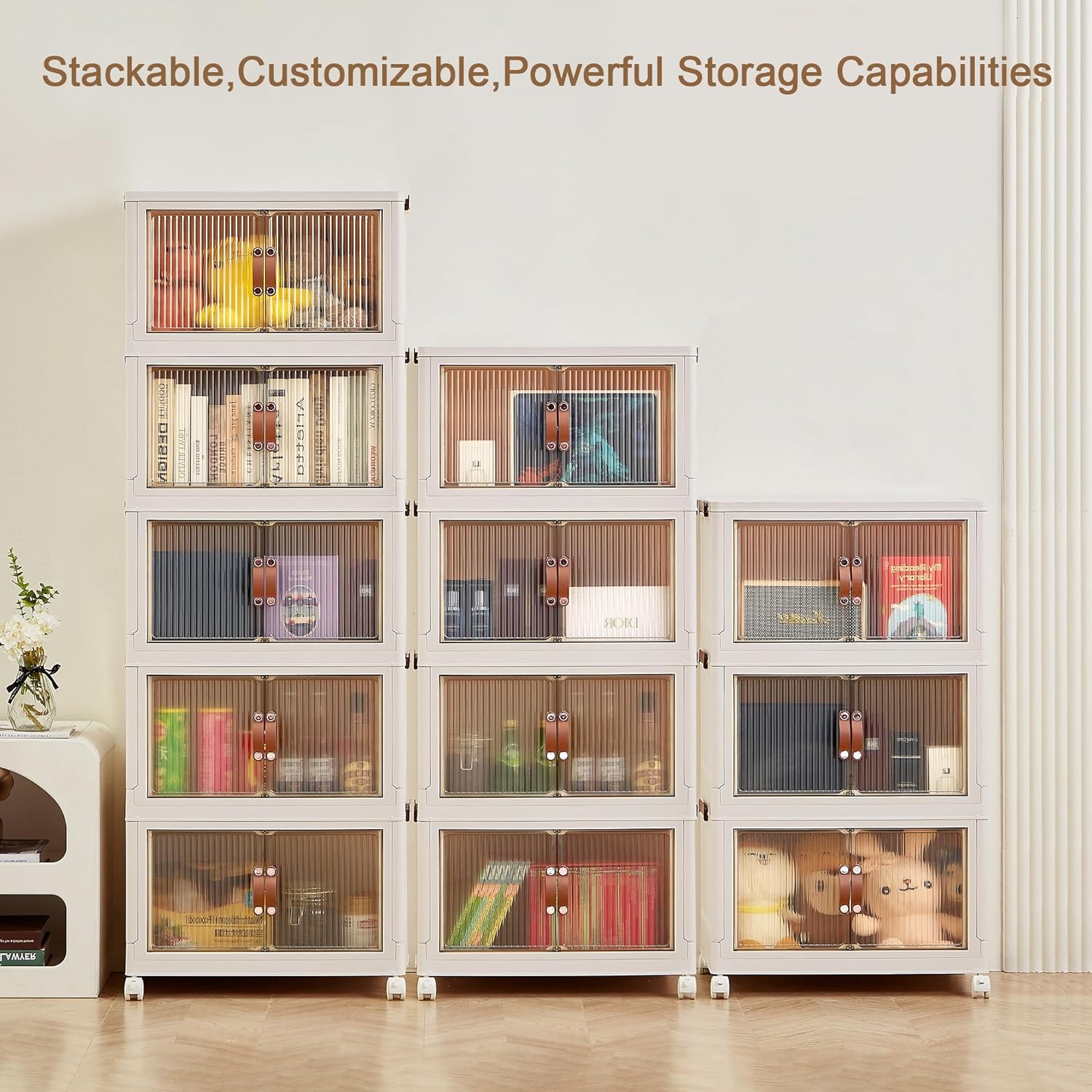 VECELO 16 Gal Stackable Storage Bins with Lid,Plastic Collapsible Storage Cabinet - VECELO