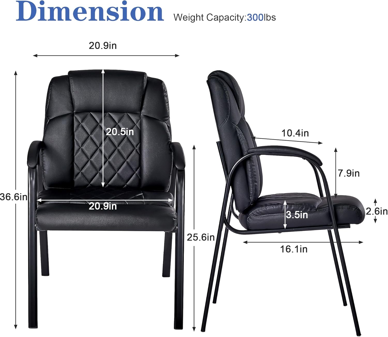 VECELO PU Waiting Room Chairs Set of 2 Stationary Side
