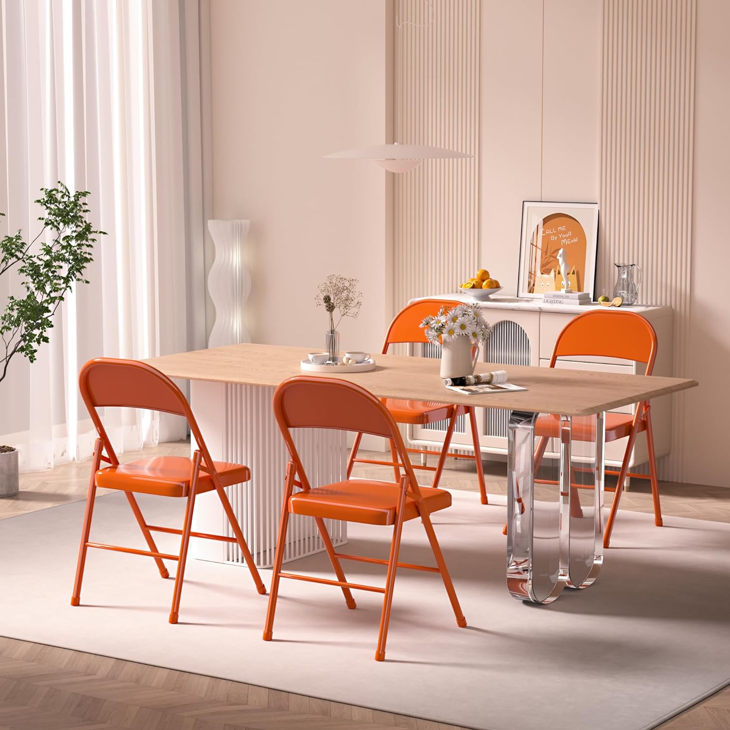 VECELO Metal Frame Steel Folding Mounted Chairs with Triple Braced & Double Hinged Back Set of 4 - VECELO