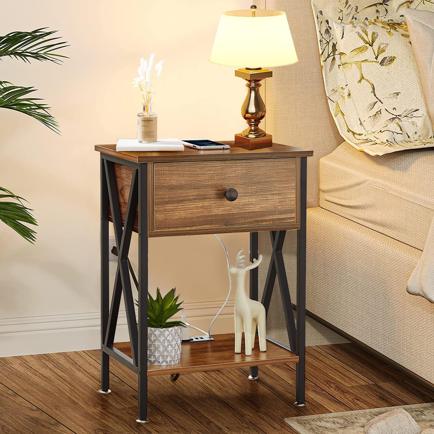 VECELO Modern Bedside End Tables with Charging Station & USB Ports, 1 Pack/2 Packs - VECELO