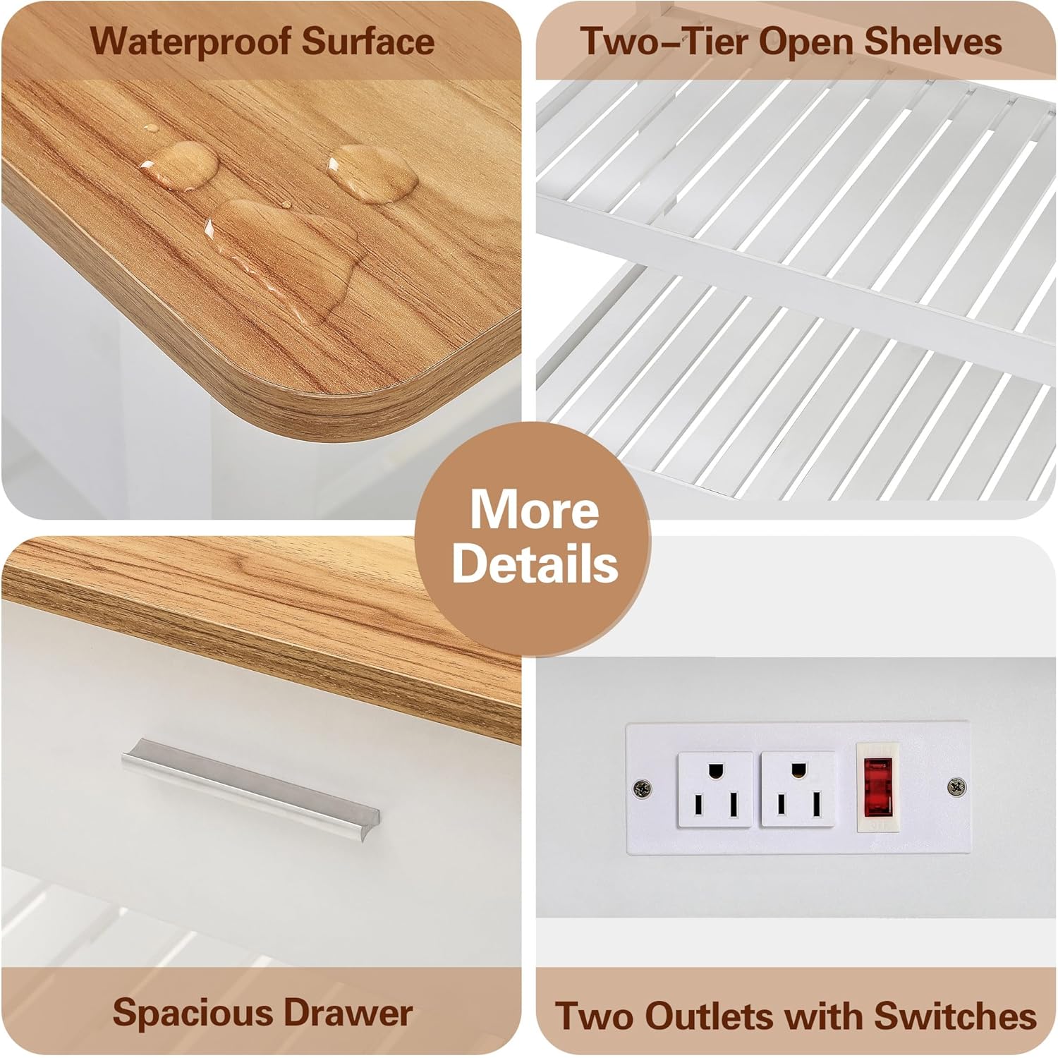 VECELO 40" Width Kitchen Island Cart on Wheels