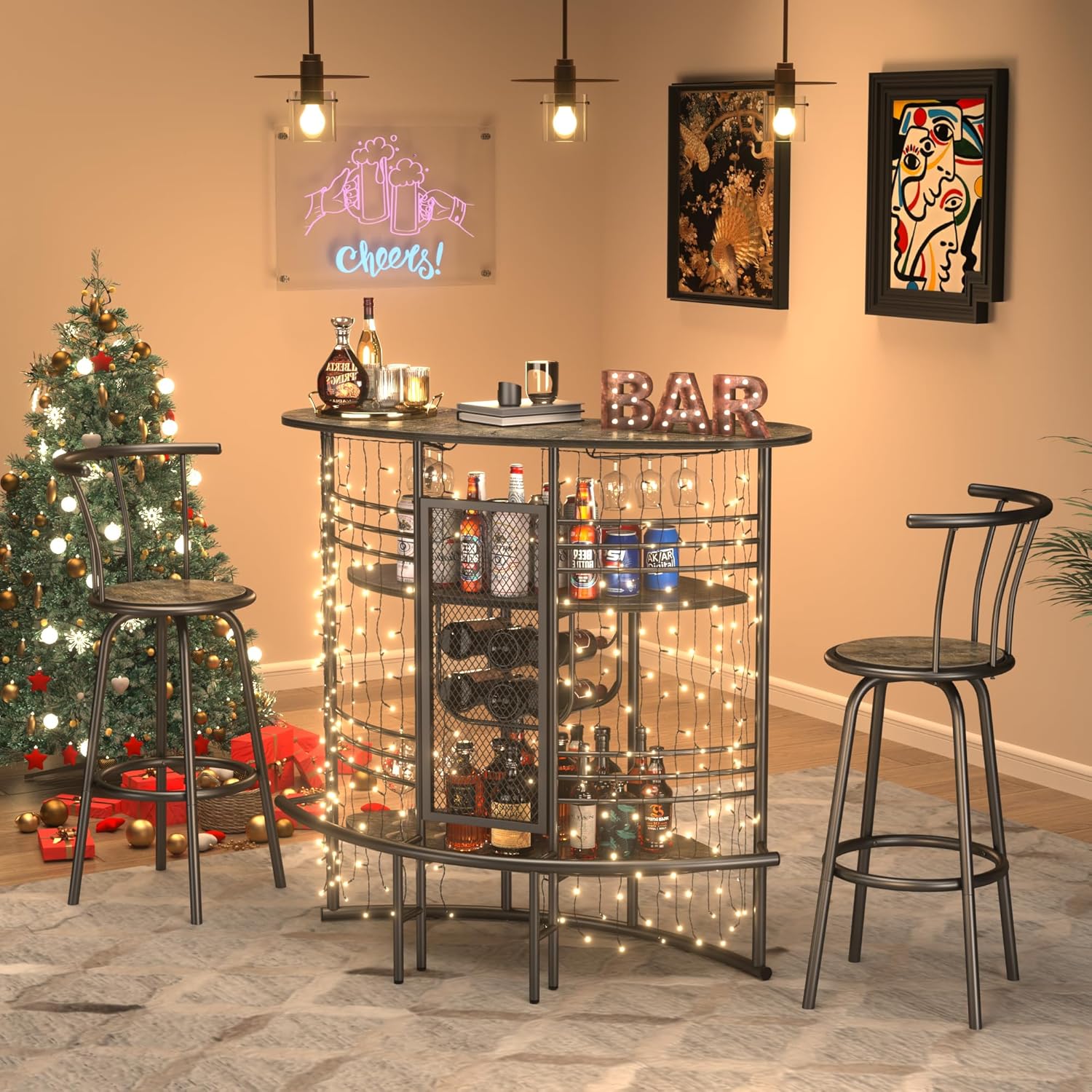 VECELO Vintage Liquor Cabinet Wine Rack Bar Unit