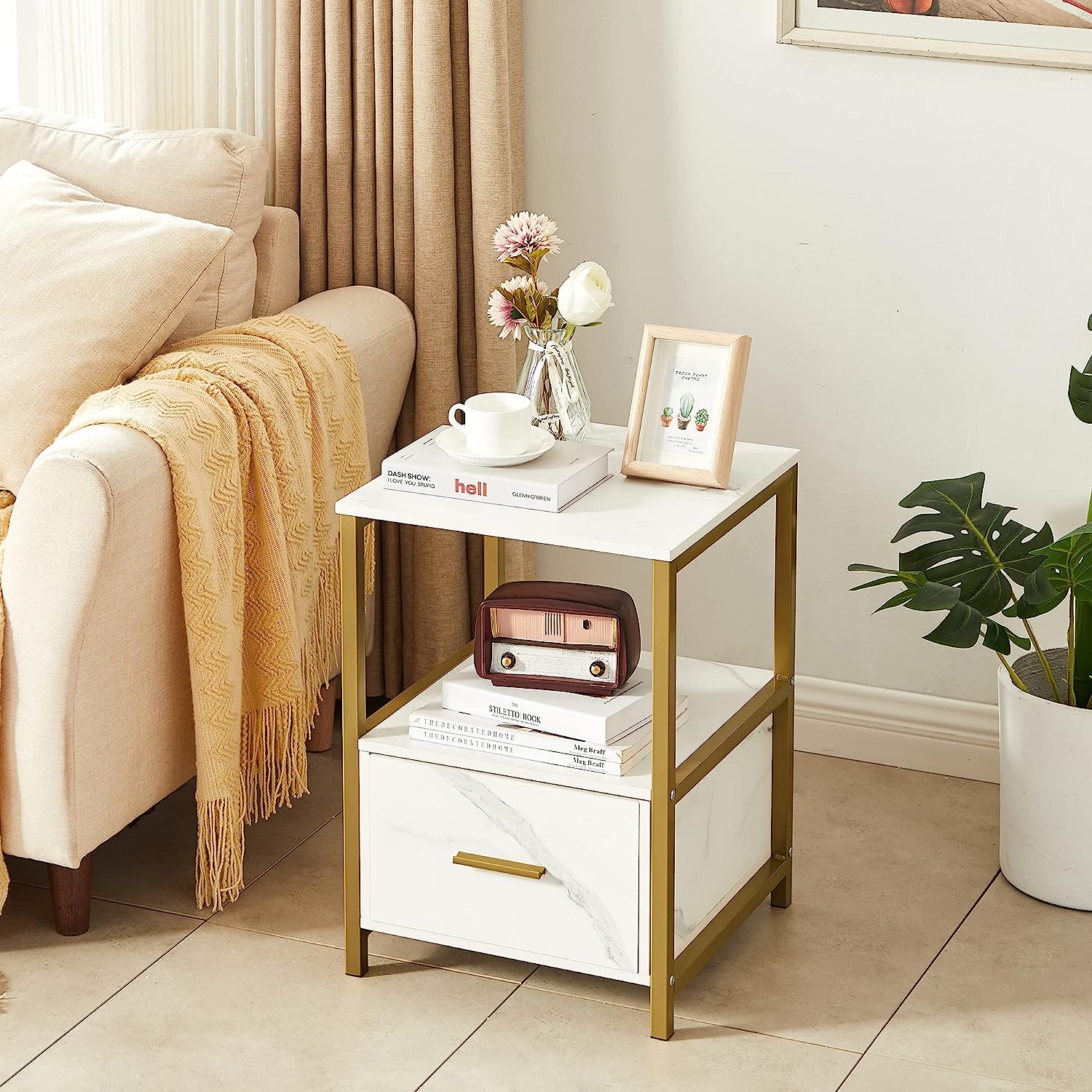 VECELO Nightstand Modern Square End Side Table, 1 Pack/2 Packs - VECELO