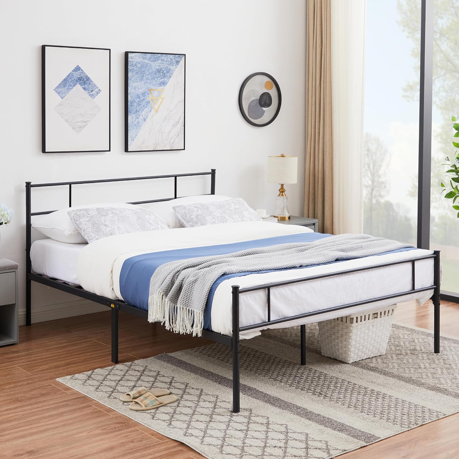 VECELO Platform Bed Frame with Headboard and Footboard, 12'' Under-Bed Storage & Strong Metal Slats Support - VECELO