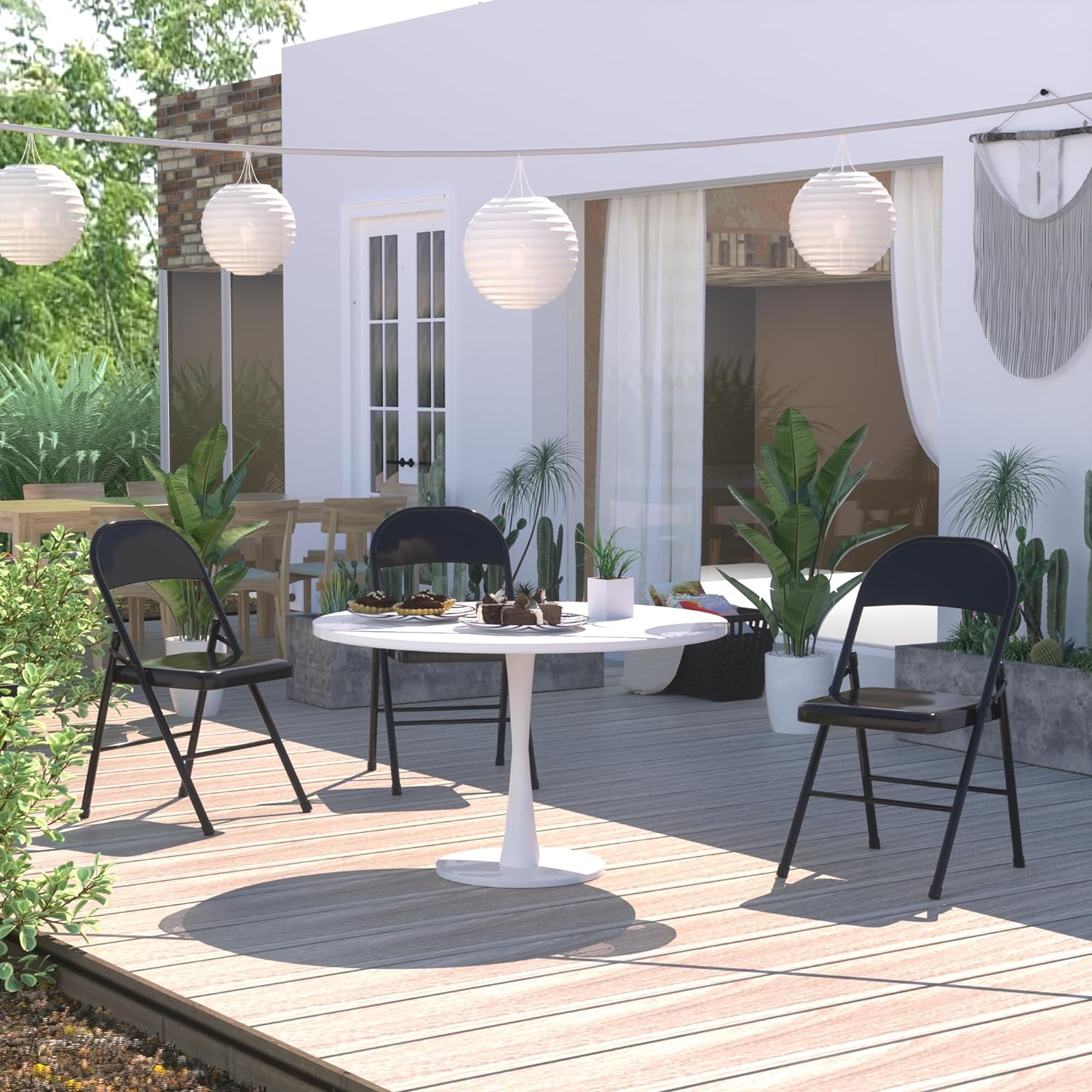 VECELO Metal Frame Steel Folding Mounted Chairs with Triple Braced & Double Hinged Back Set of 4