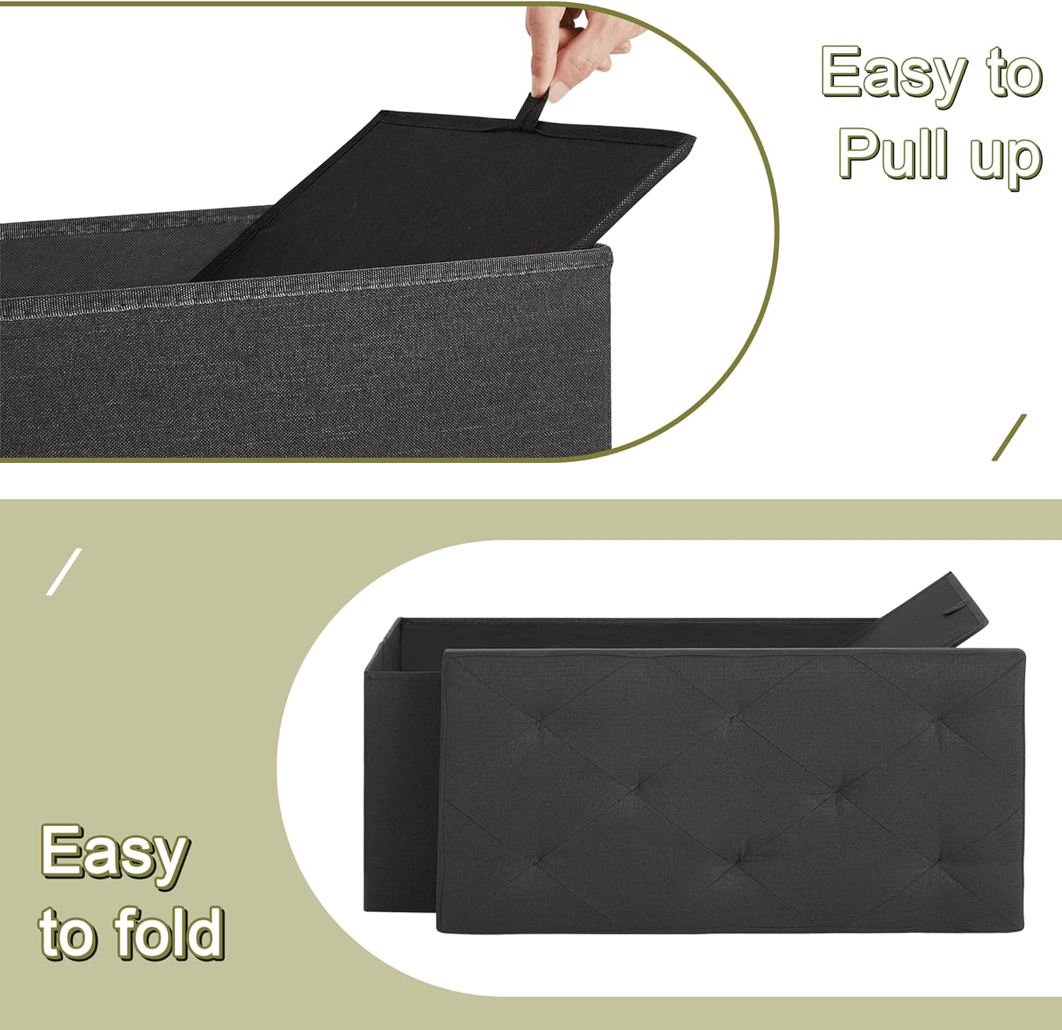 VECELO Folding Storage Ottoman Bench, Storage Chest, Linen Fabric - VECELO