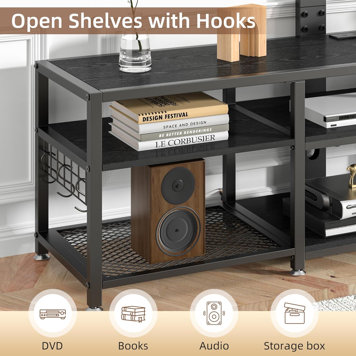 VECELO TV Stand with Mount and Power Outlets