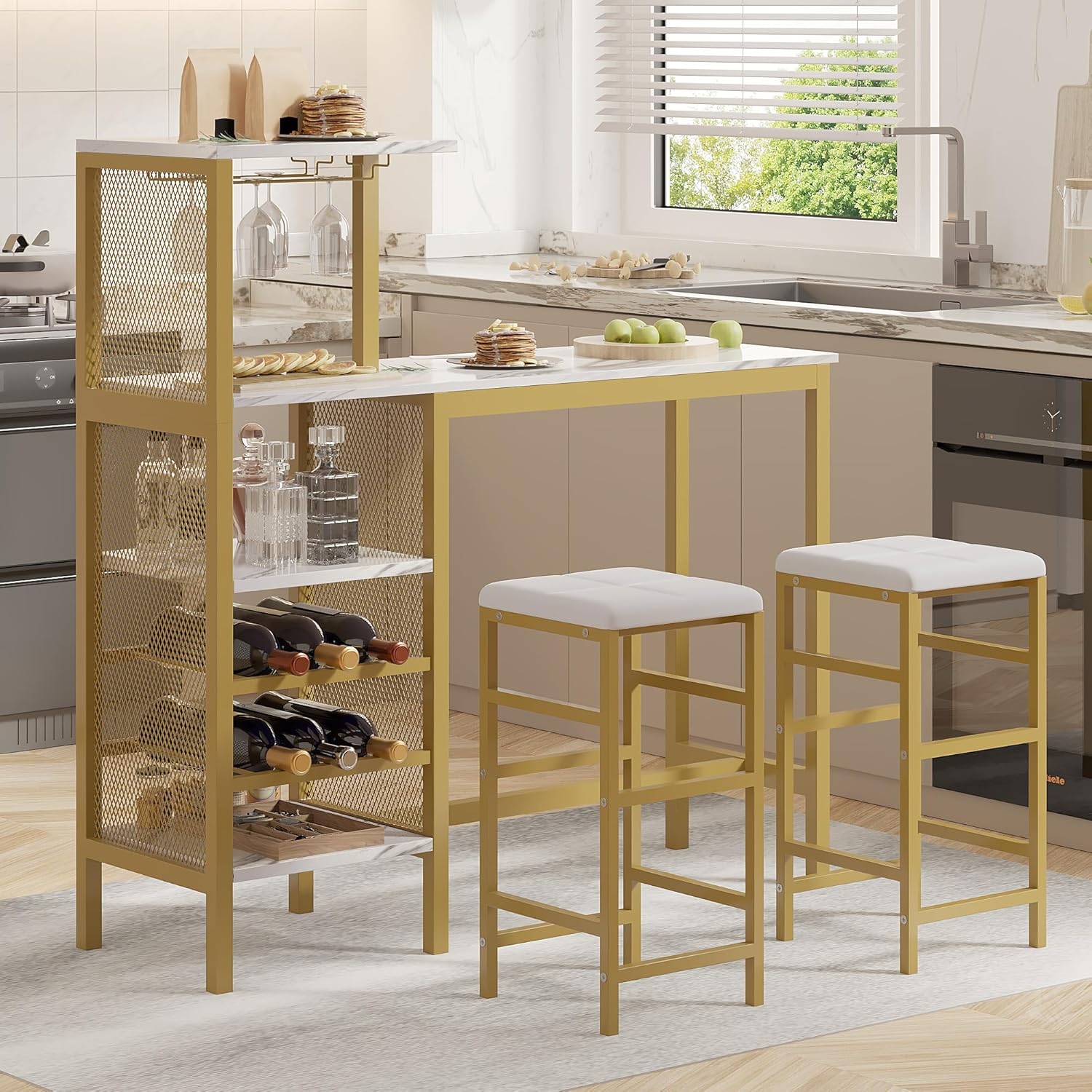 VECELO Bar Table and Chairs Set for 2 - VECELO