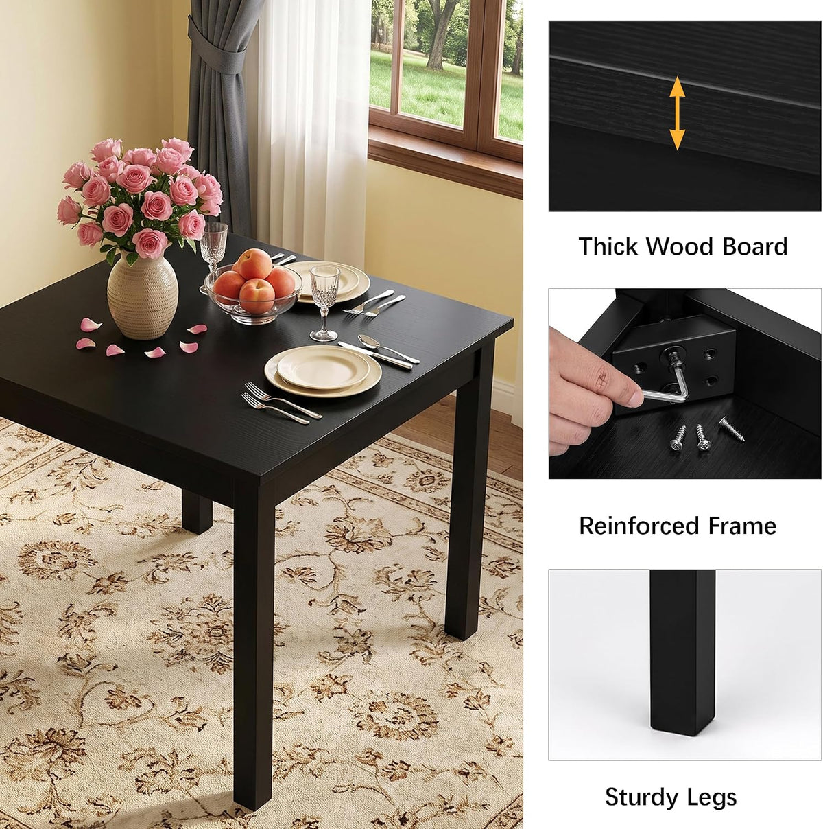 VECELO Square Dining Table for 2-4 People 29” x 29” Compact Kitchen Table with Solid Wood Legs