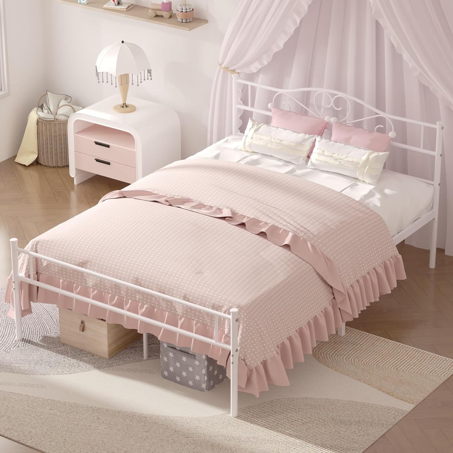VECELO Metal Platform Bed Frame Mattress Foundation Decorative Headboard & Footboard - VECELO