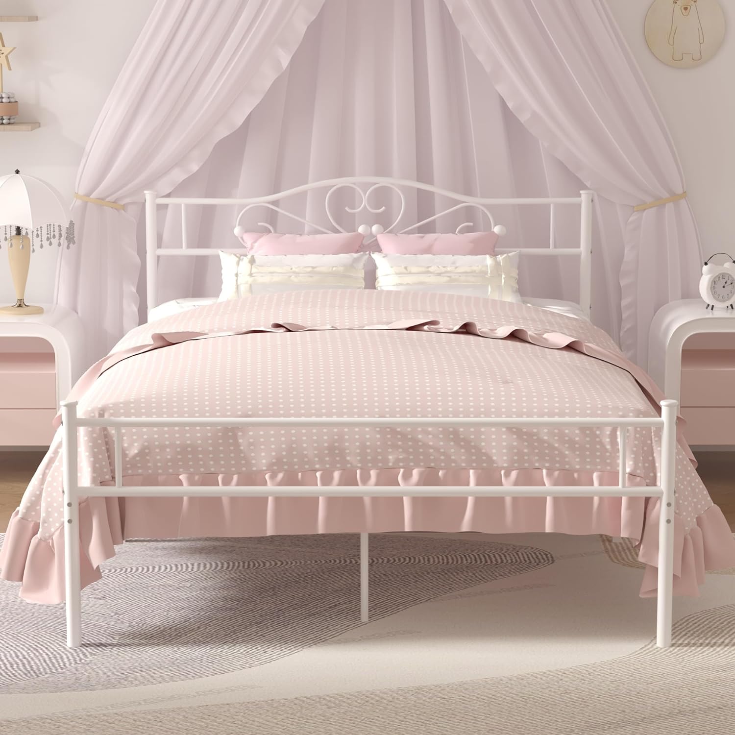 VECELO Metal Platform Bed Frame Mattress Foundation Decorative Headboard & Footboard - VECELO