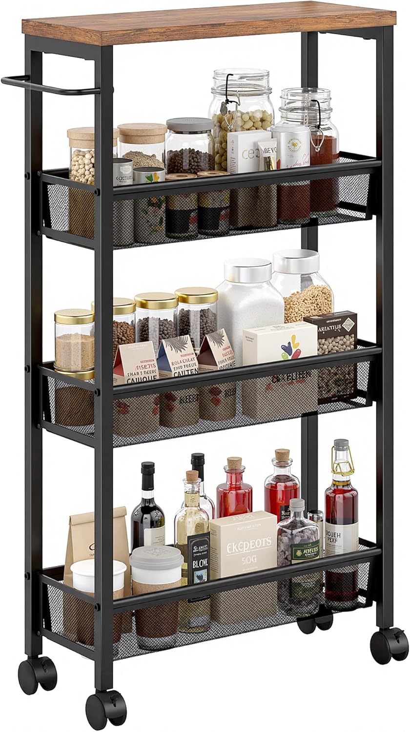 VECELO 4 Tier Slim Rolling Cart Organizer