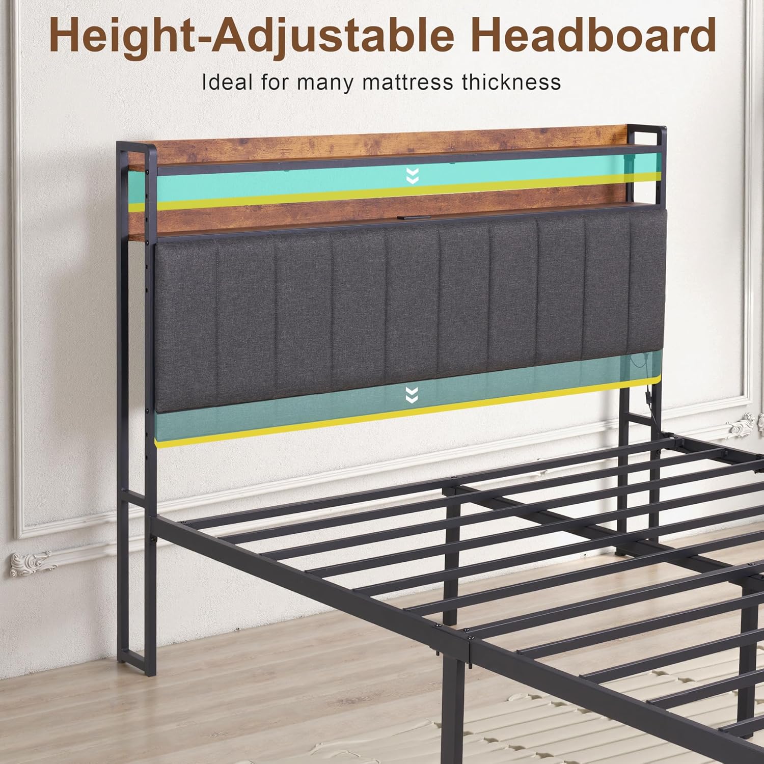 VECELO Bed Frame with LED Lights and Bench