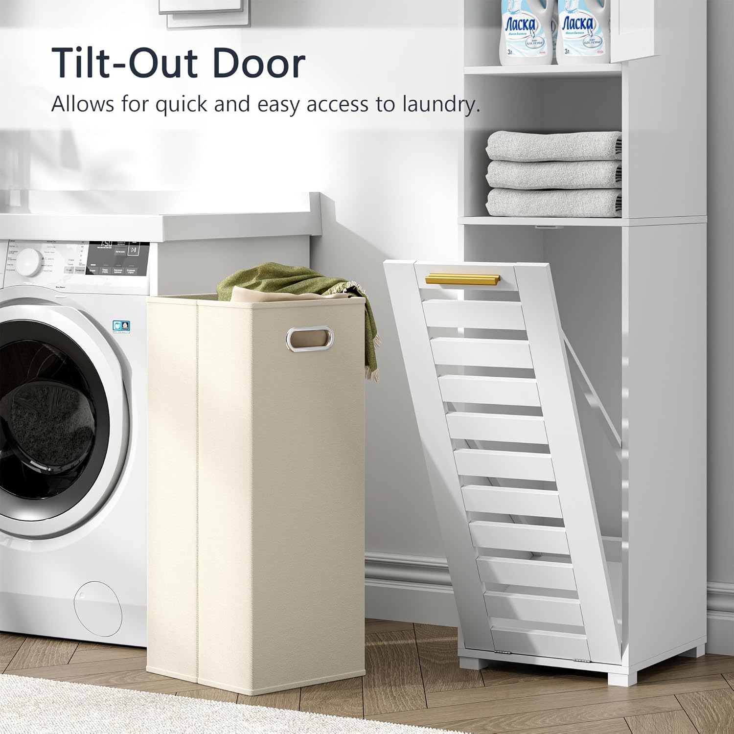 VECELO Tall Bathroom Storage Cabinet with Mirror and Hidden Basket