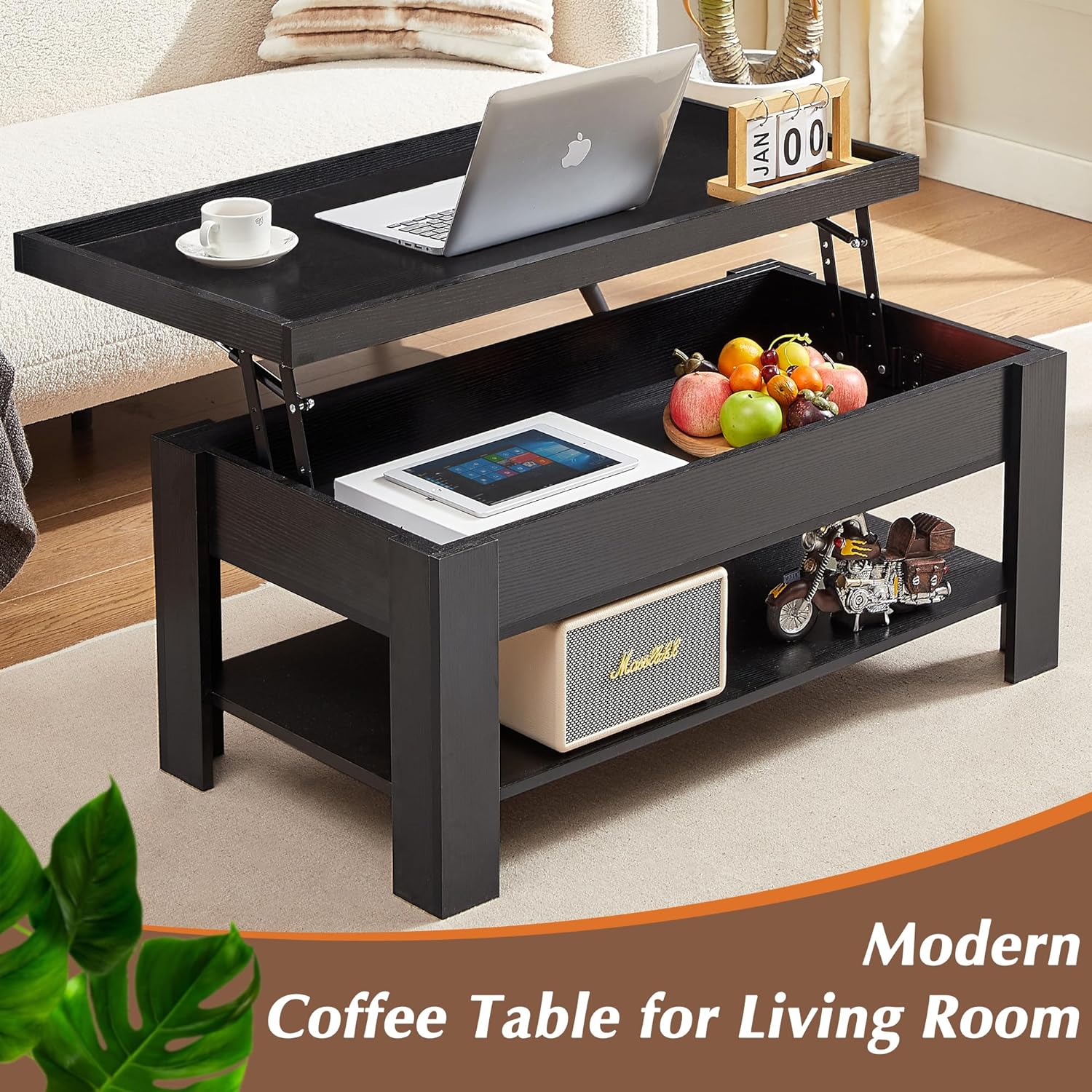 VECELO Lift Top Coffee Table with Storage Shelf