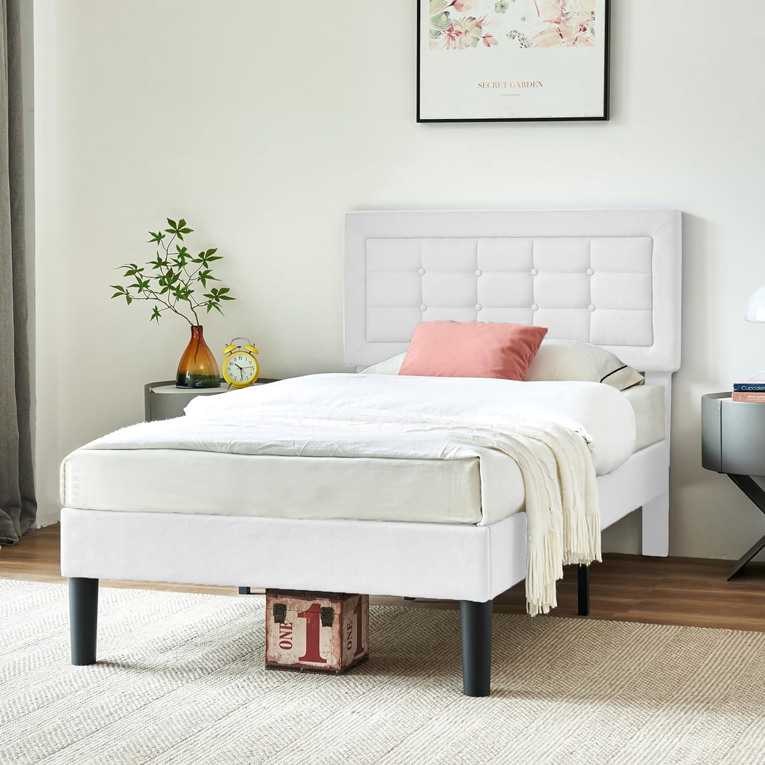 VECELO Upholstered Platform Bed Frame with Height Adjustable Headboard - VECELO