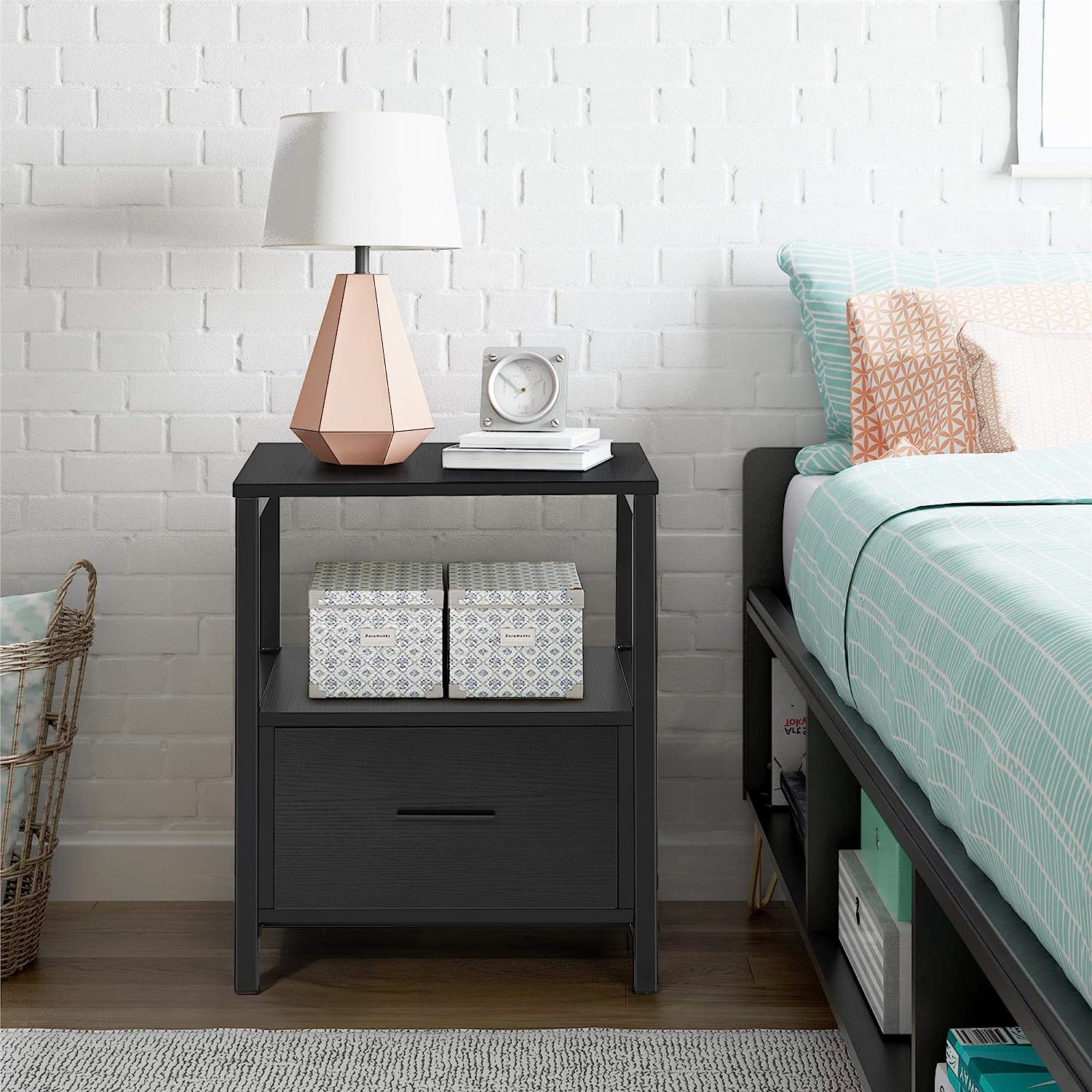 VECELO Nightstand Modern Square End Side Table, 1 Pack/2 Packs - VECELO