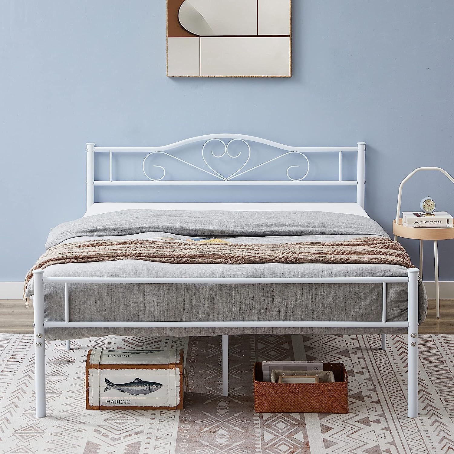 VECELO Metal Platform Bed Frame Mattress Foundation Decorative Headboard & Footboard - VECELO