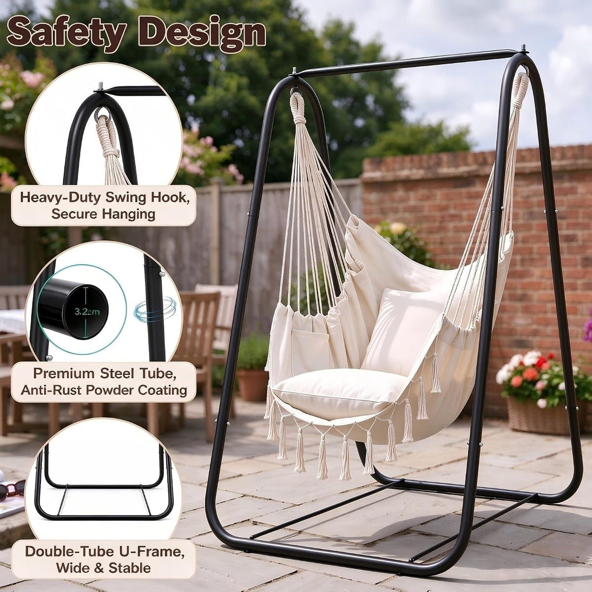 VECELO Hammock Chair with Stand Sturdy & Rustproof Frame with Anti-Tip Base