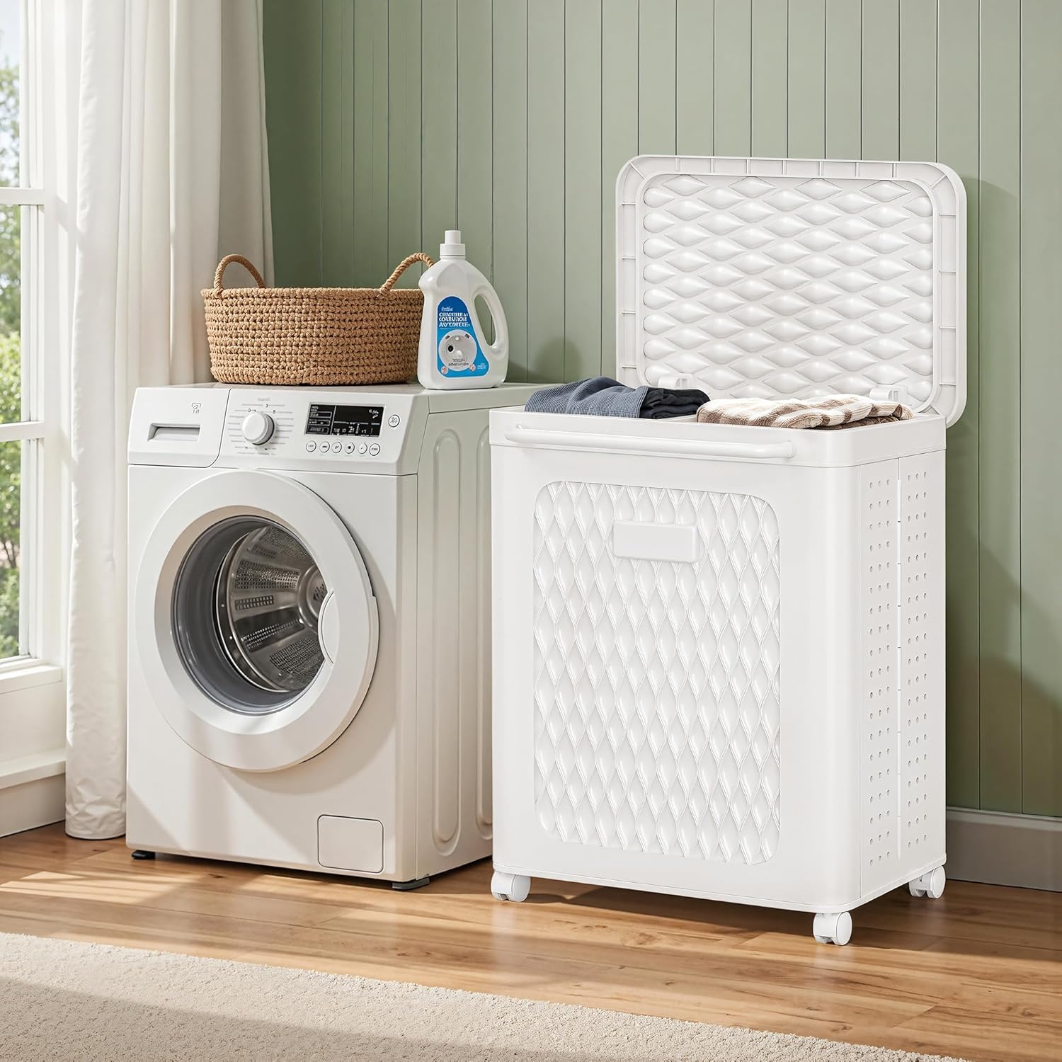 VECELO Rolling Laundry Hamper with Wheels and Lid