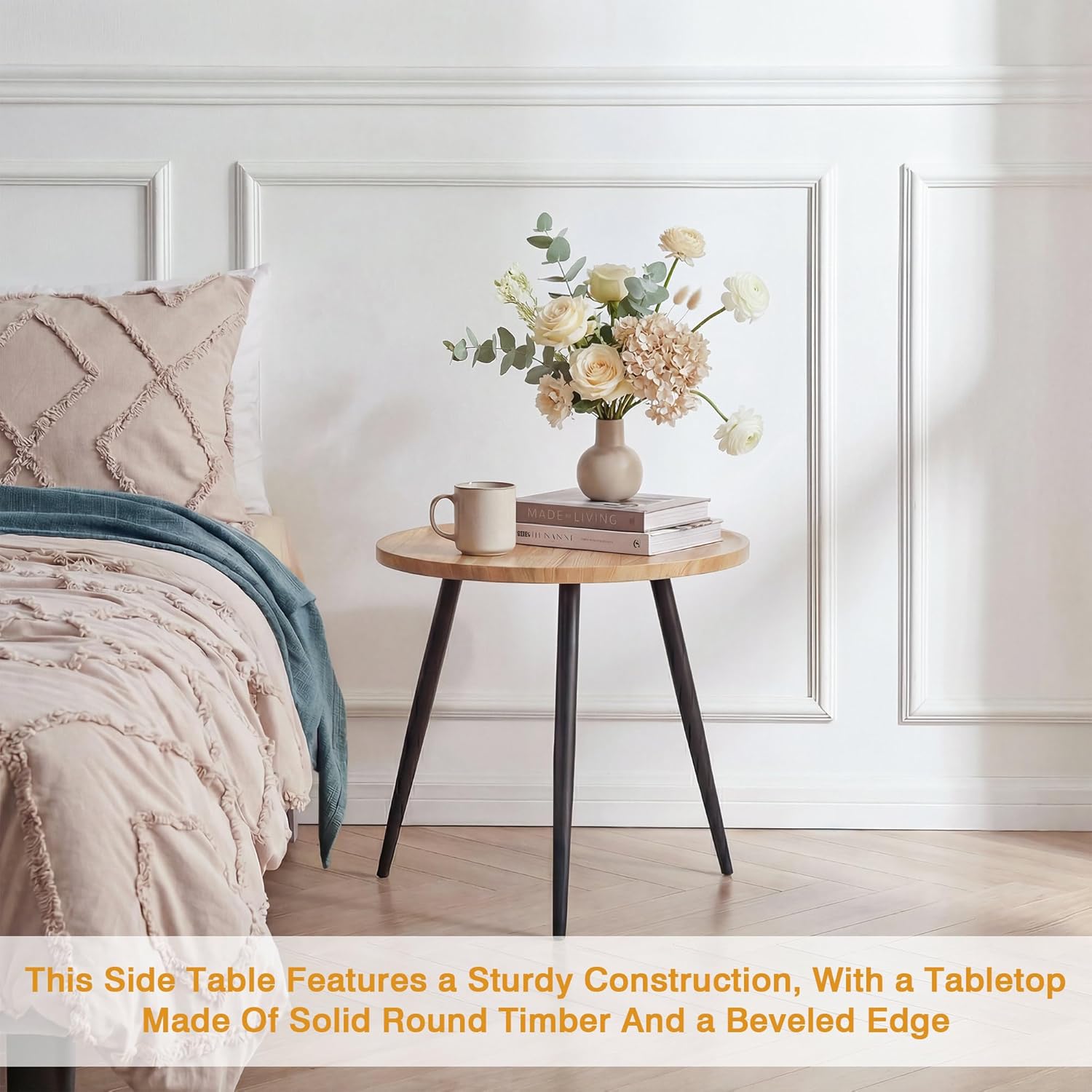 VECELO Modern Side Table, Round Small End Table