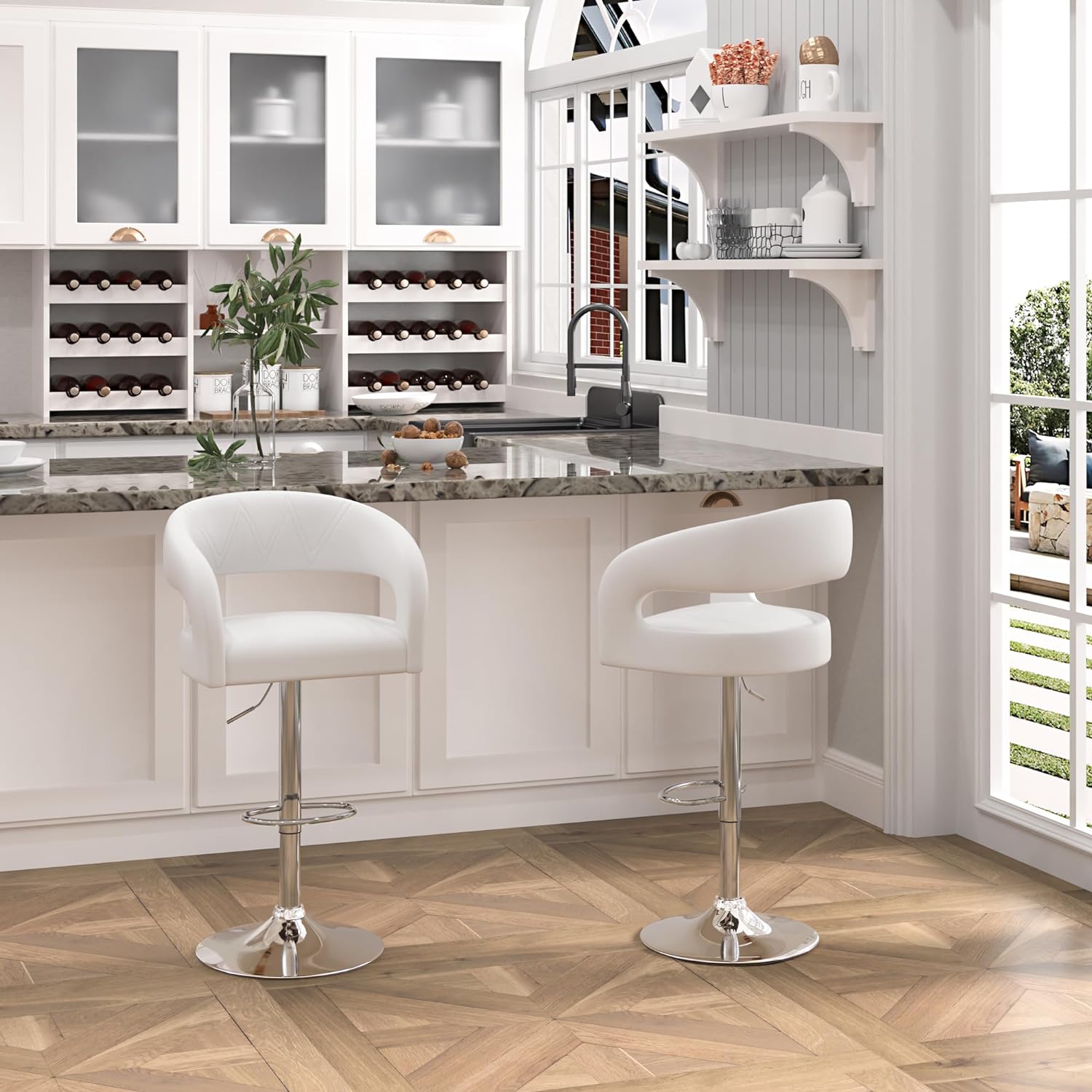 VECELO Bar Stools Set of 2 Adjustable Swivel Modern Pu Leather Barstools - VECELO